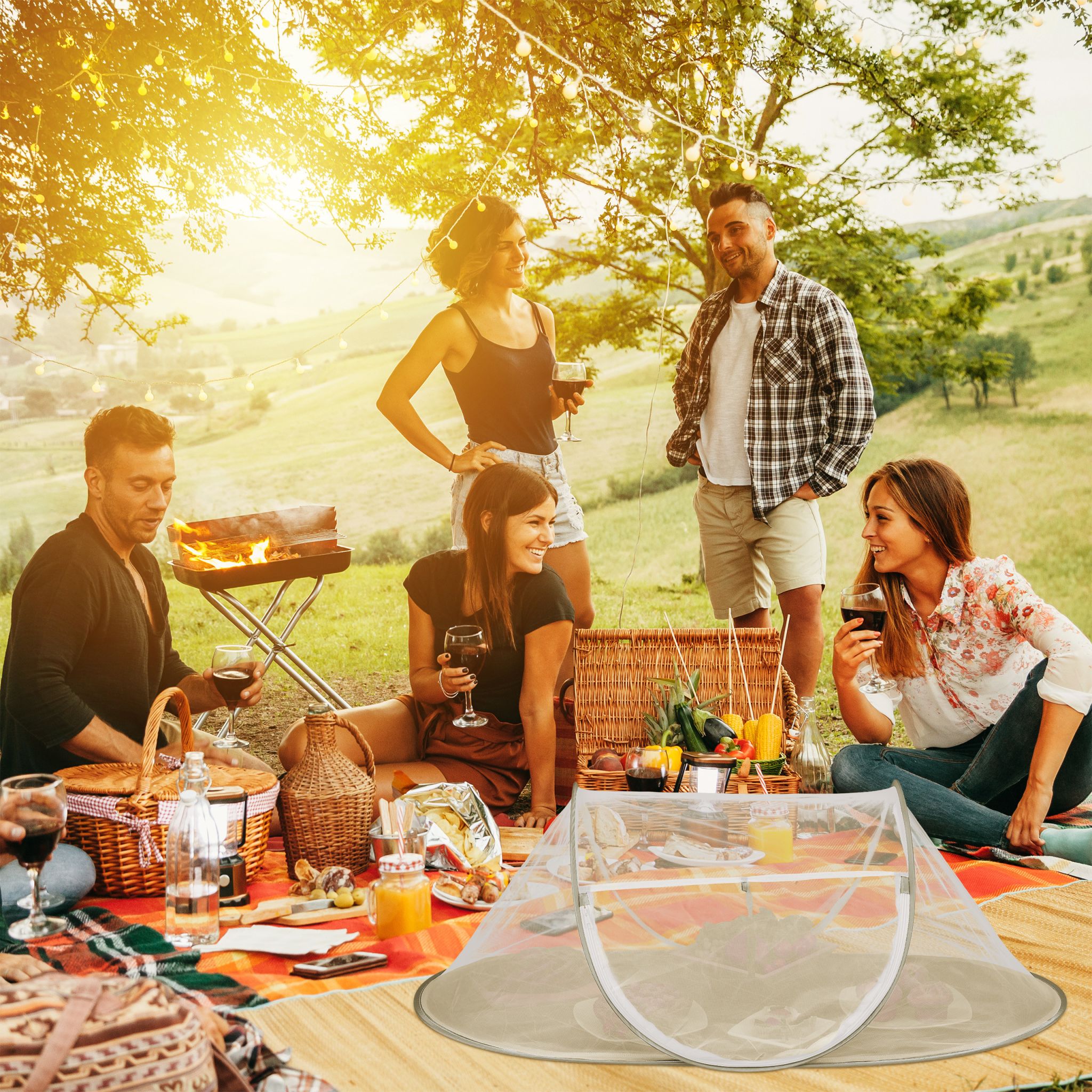 Fliegenhaube für Lebensmittel grau Weiss-Grau von Relaxdays