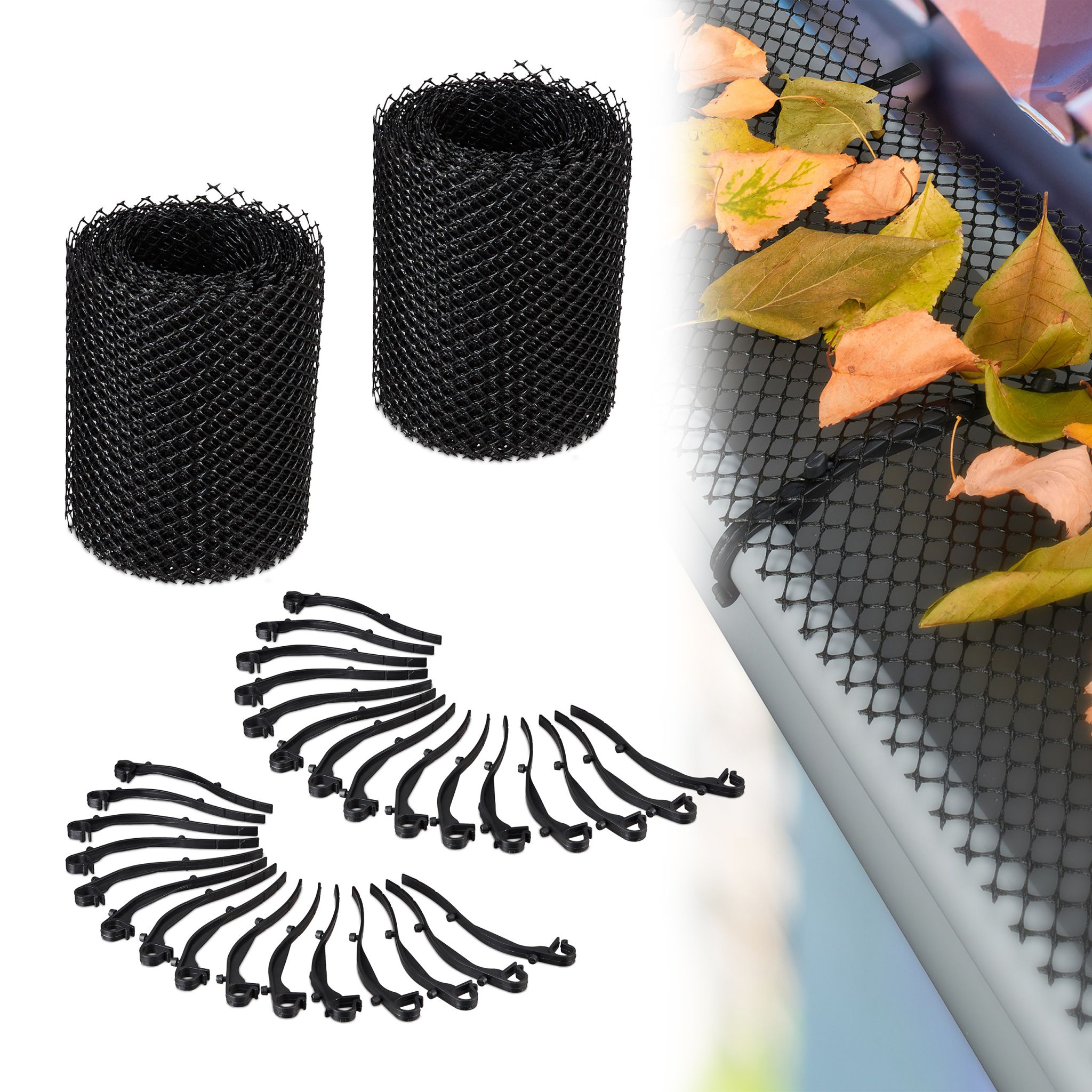 Dachrinnen Laubschutz à 6m 2er-Set Schwarz von Relaxdays