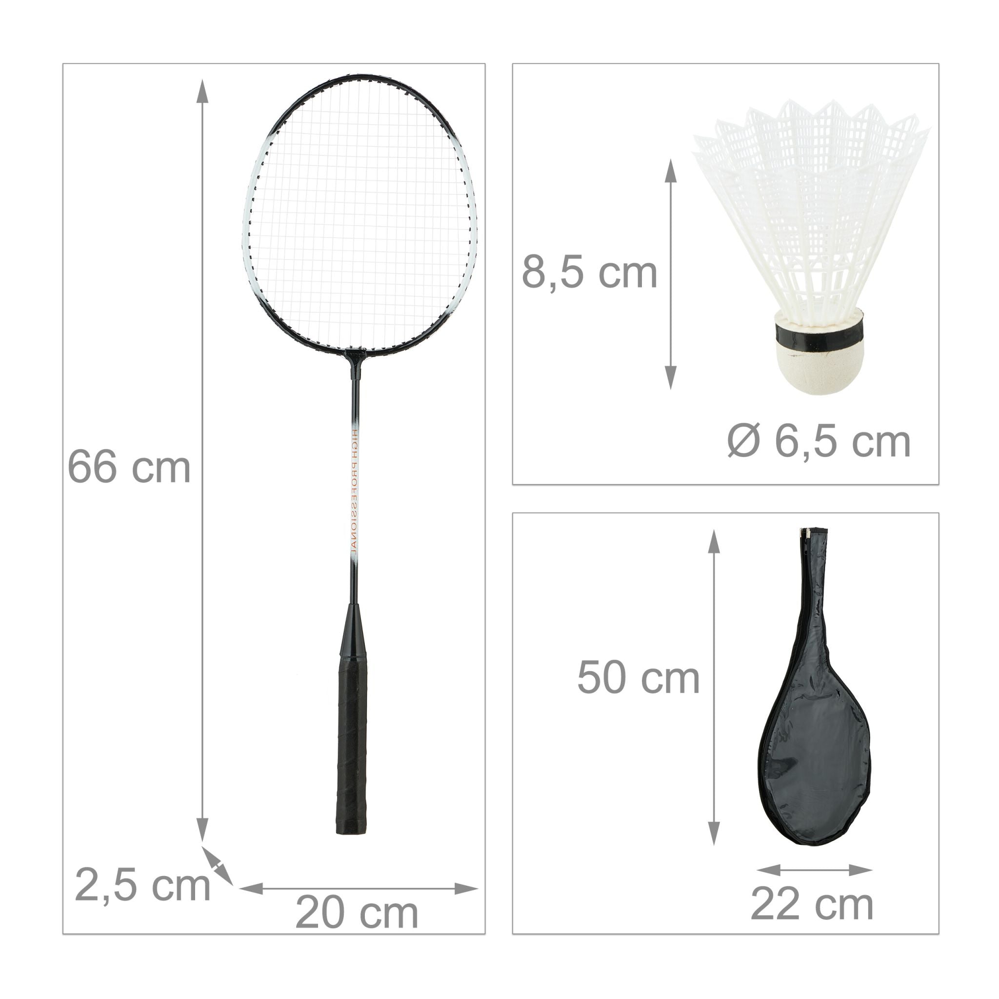 Badmintonset mit Tasche Weiss-Schwarz