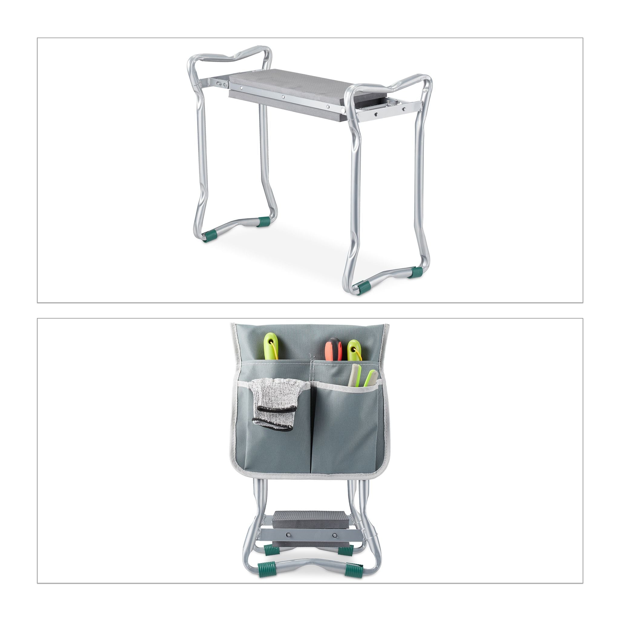 Kniebank für den Garten Silber-Grau von Relaxdays