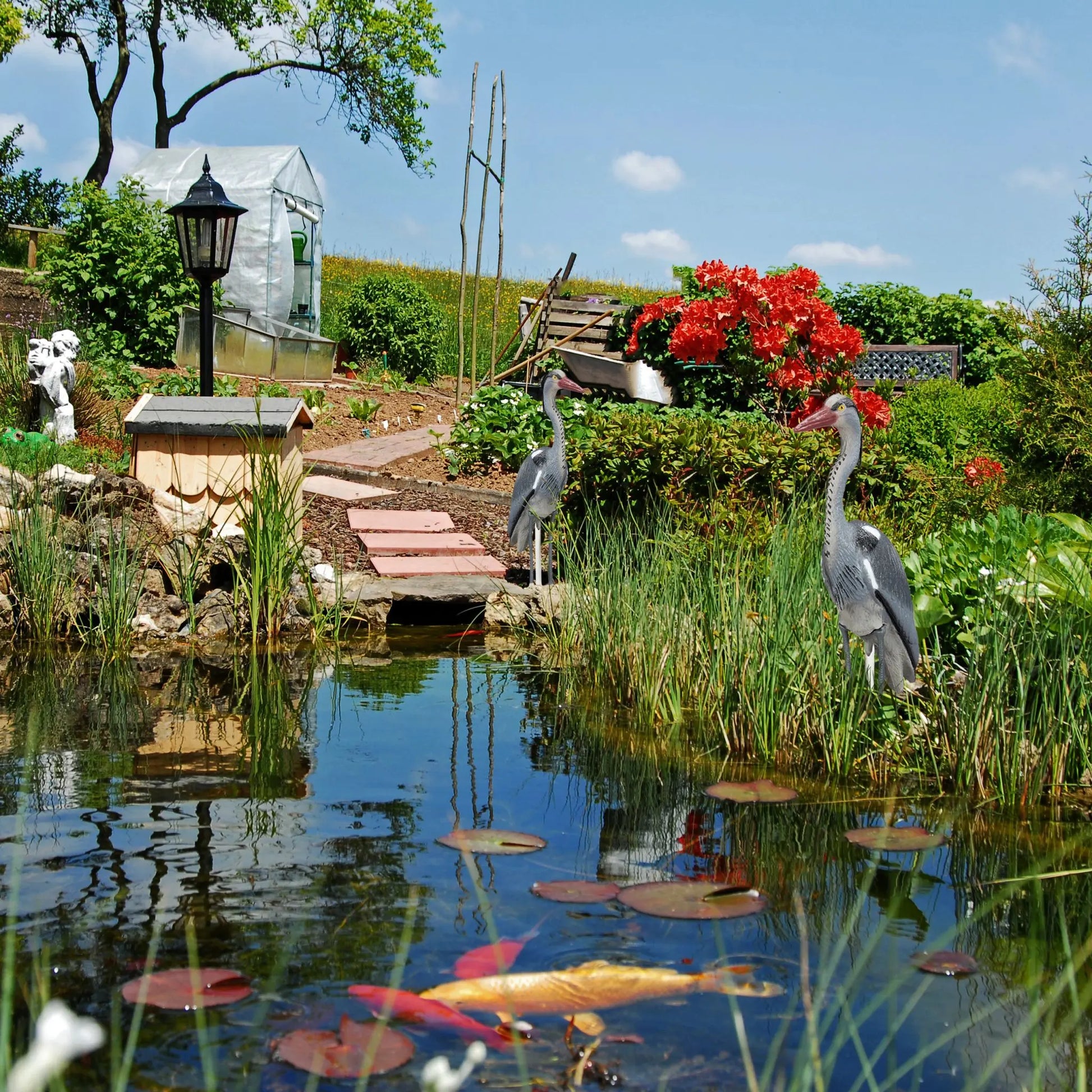 Reiher Gartenfigur 2er-Set Rot-Schwarz-Grau von Relaxdays
