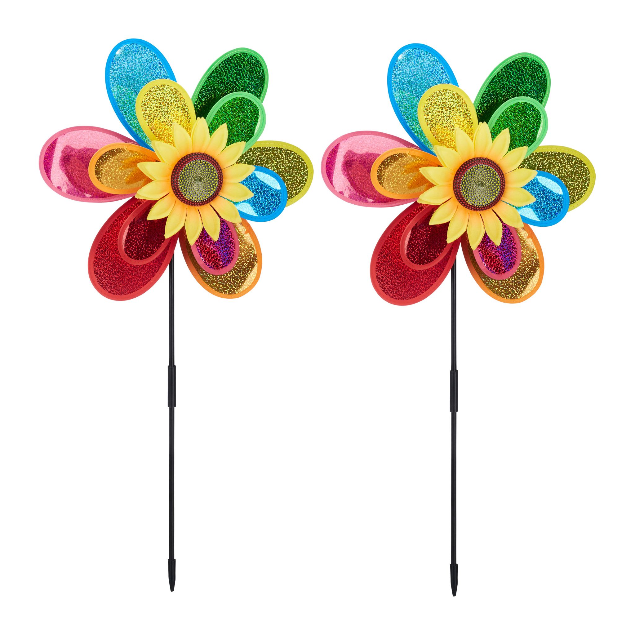 Windrad Blume 2er-Set Gelb-Grün-Rot von Relaxdays
