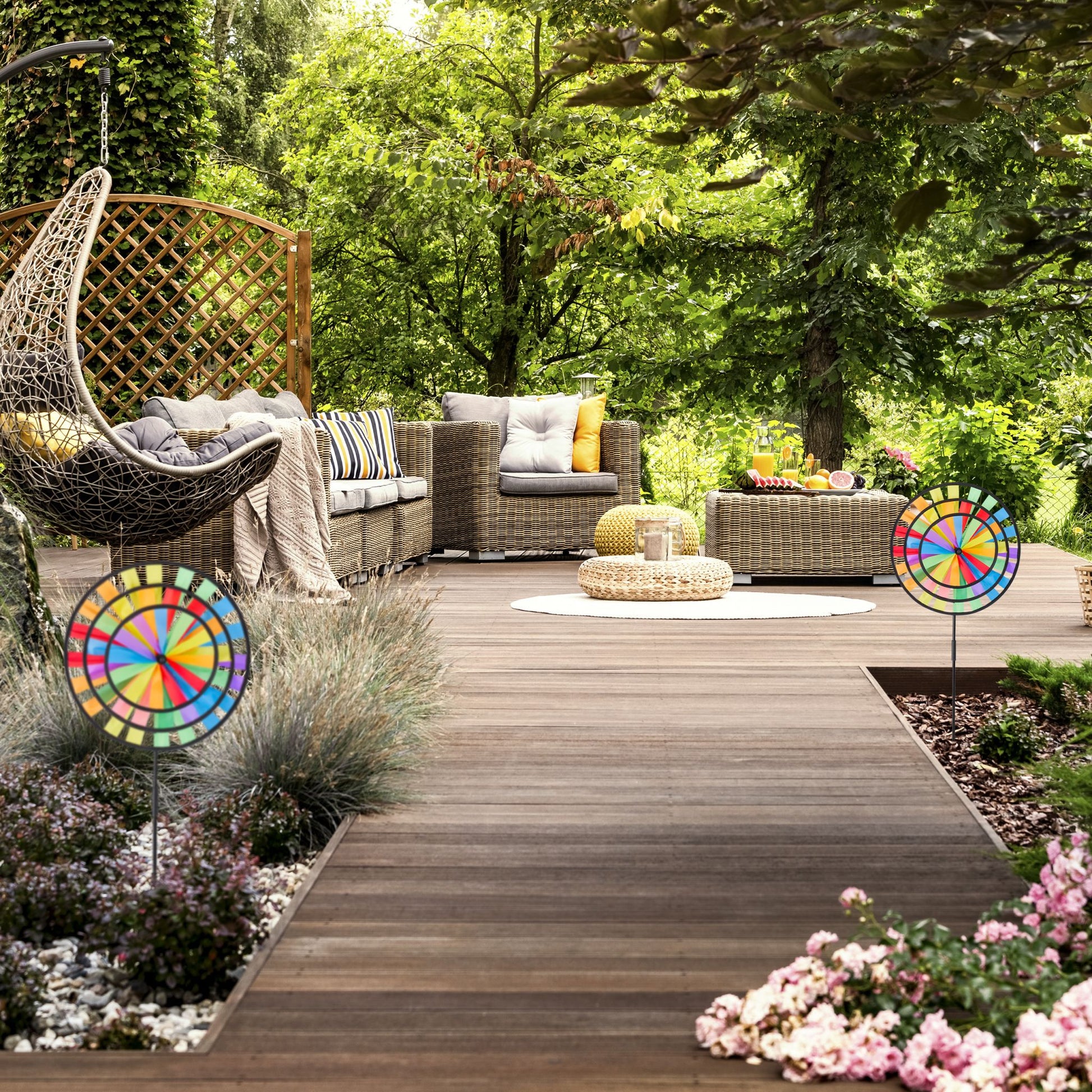 Windrad Regenbogen 2er-Set Gelb-Hellblau-Rot von Relaxdays