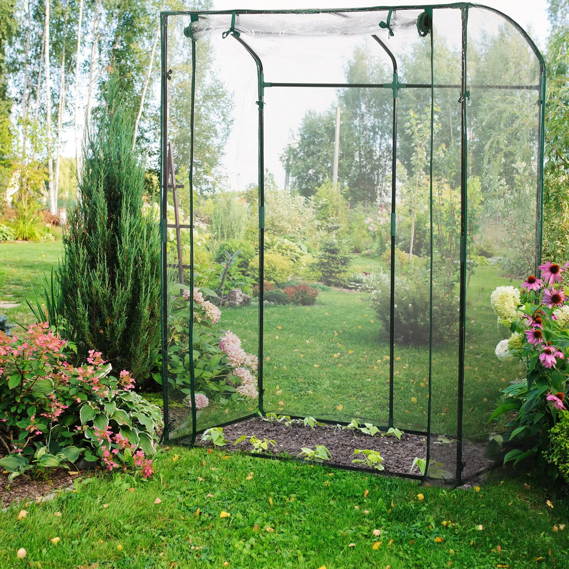 Tomatengewächshaus mit PVC-Folie Dunkelgrün-Transparent von Relaxdays