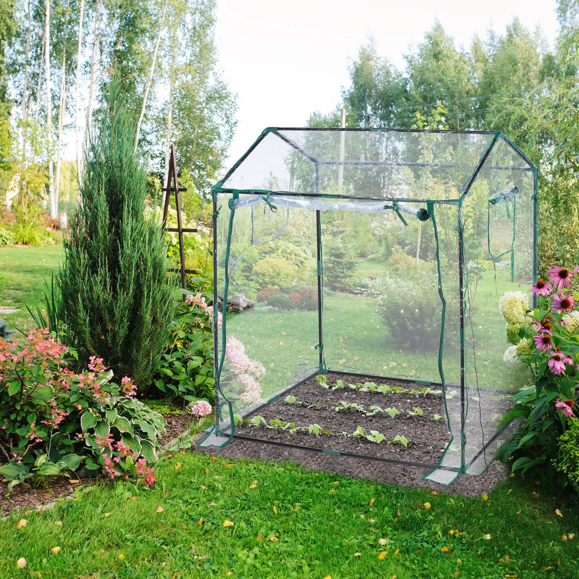 Foliengewächshaus PVC Dunkelgrün-Schwarz-Transparent von Relaxdays
