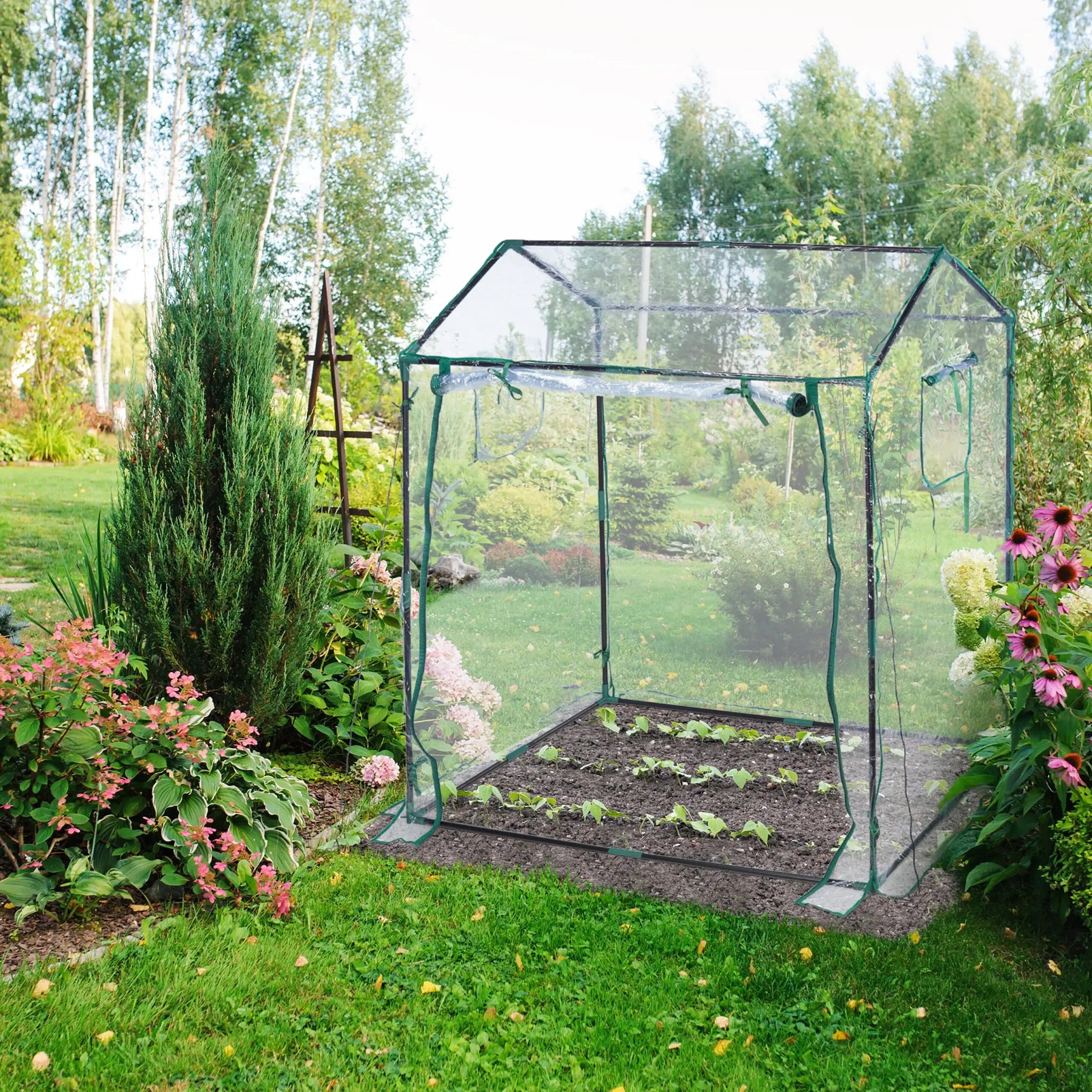 Foliengewächshaus PVC Dunkelgrün-Schwarz-Transparent von Relaxdays