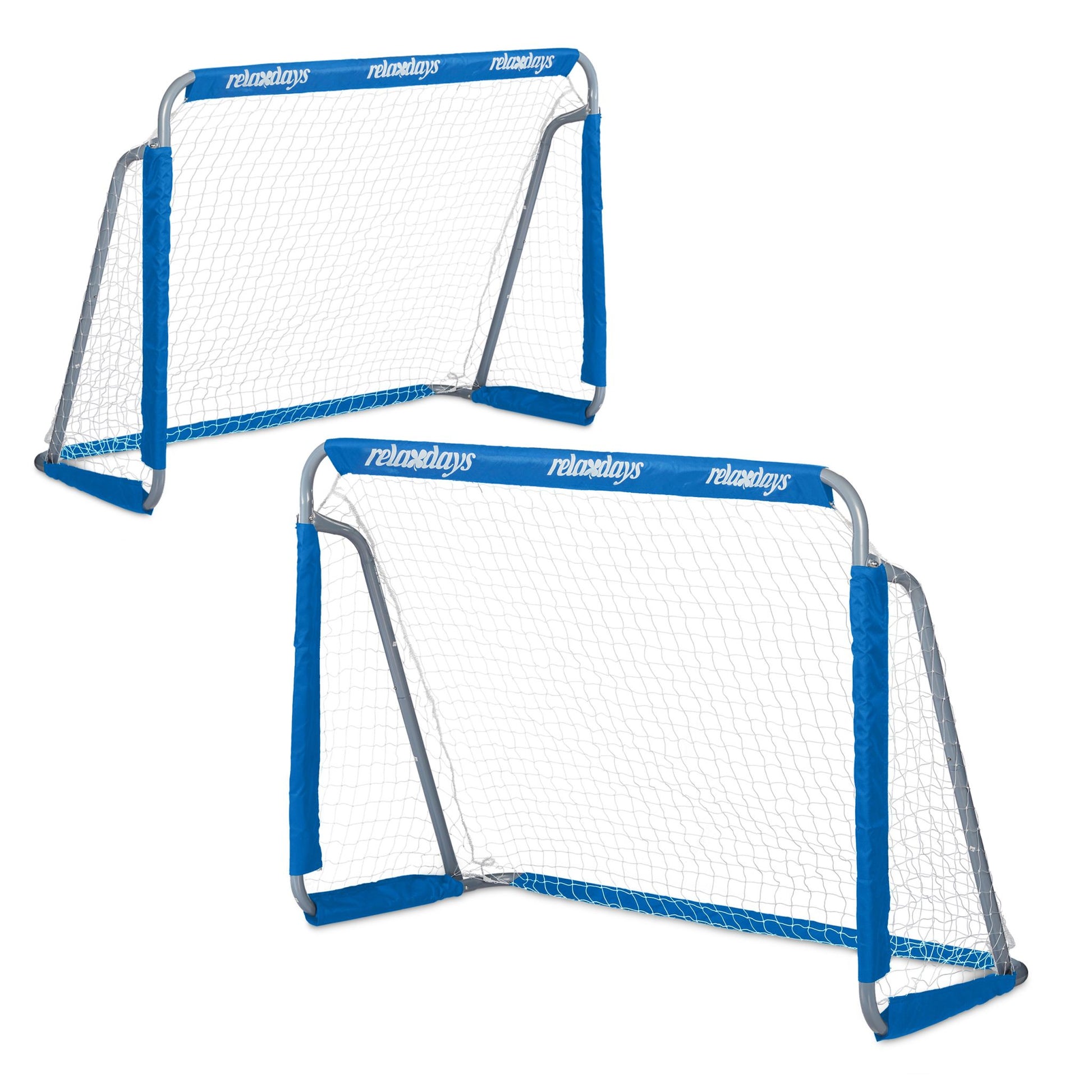 Fussballtor 2er-Set Weiss-Blau-Grau von Relaxdays
