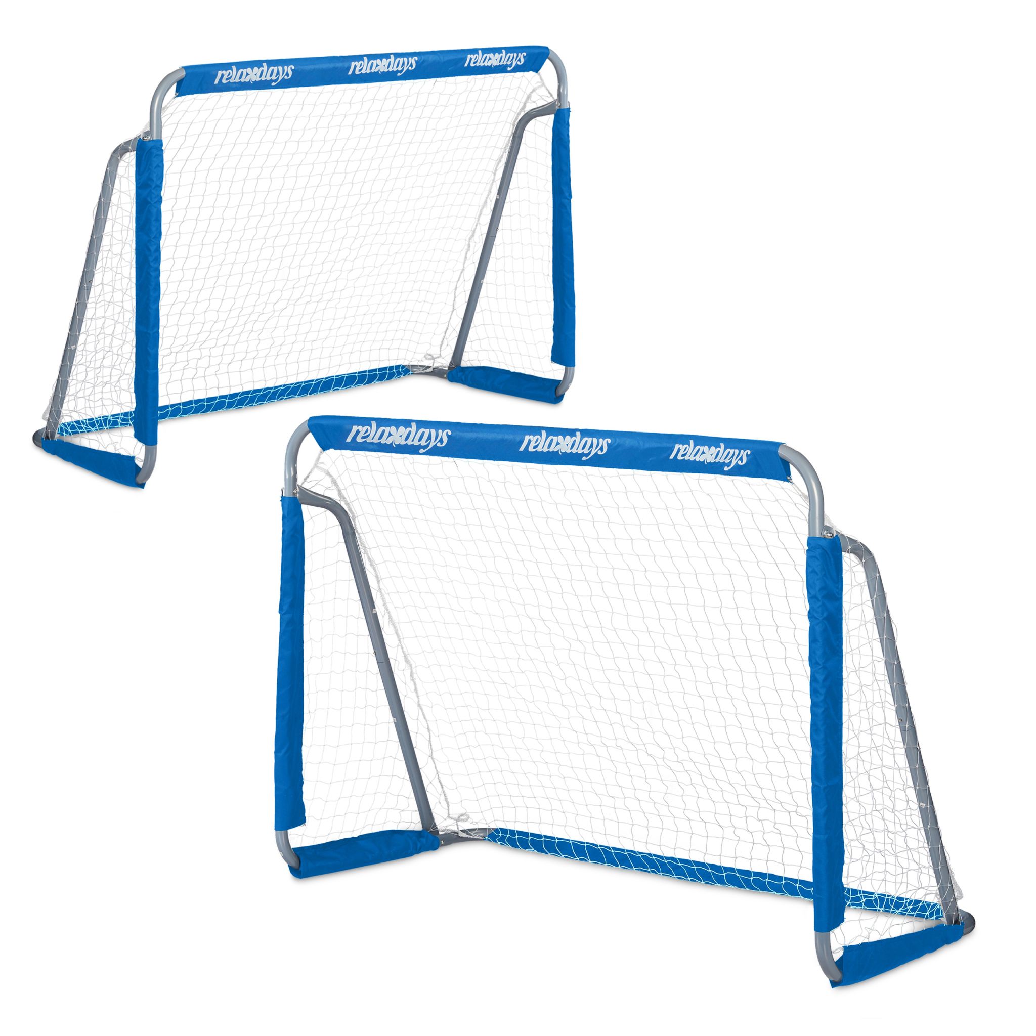 Fussballtor 2er-Set Weiss-Blau-Grau von Relaxdays