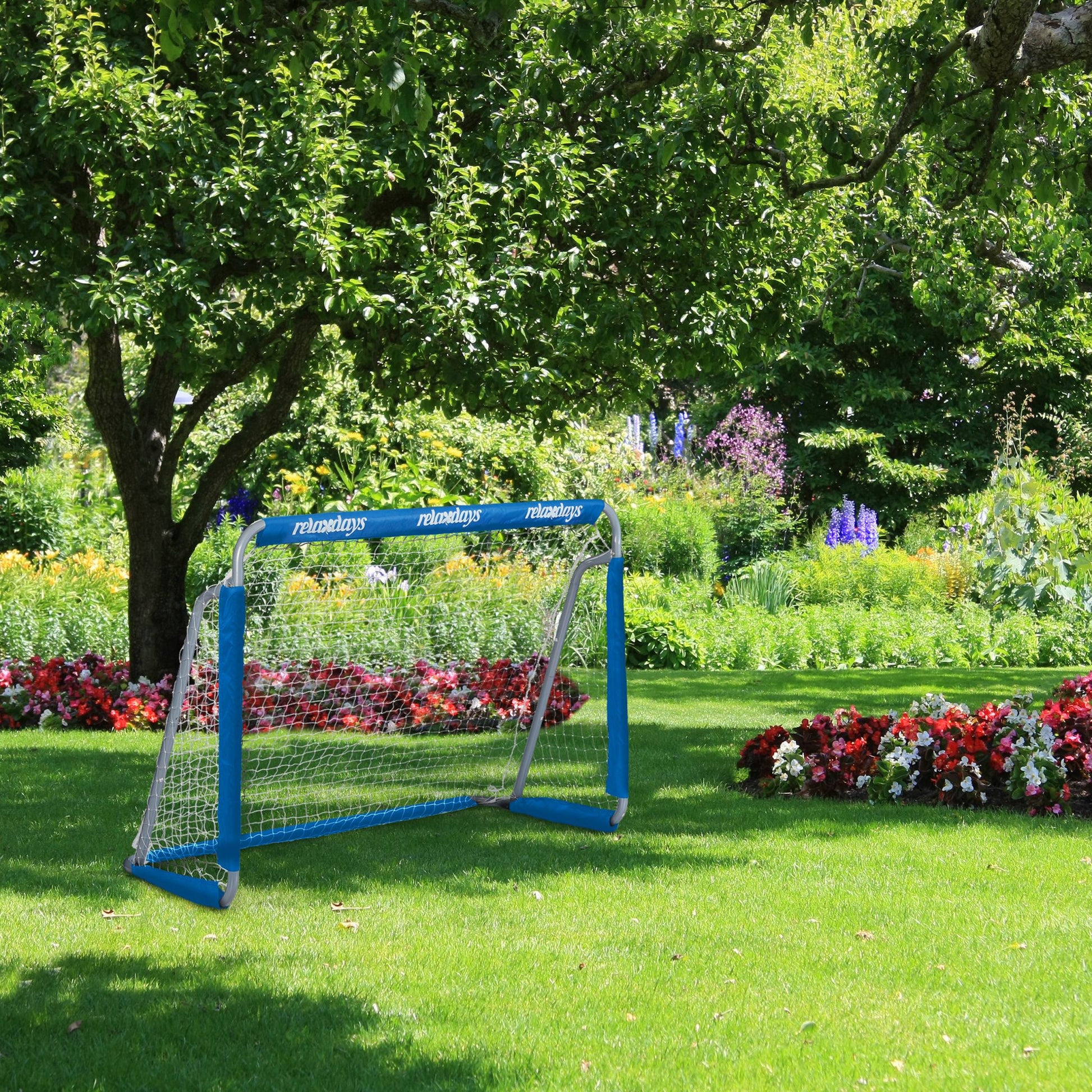 Fussballtor 2er-Set Weiss-Blau-Grau von Relaxdays