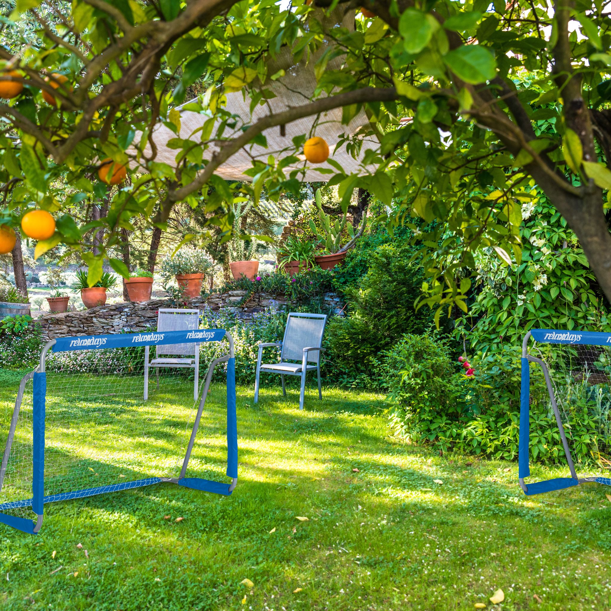 Fussballtor 2er-Set Weiss-Blau-Grau von Relaxdays