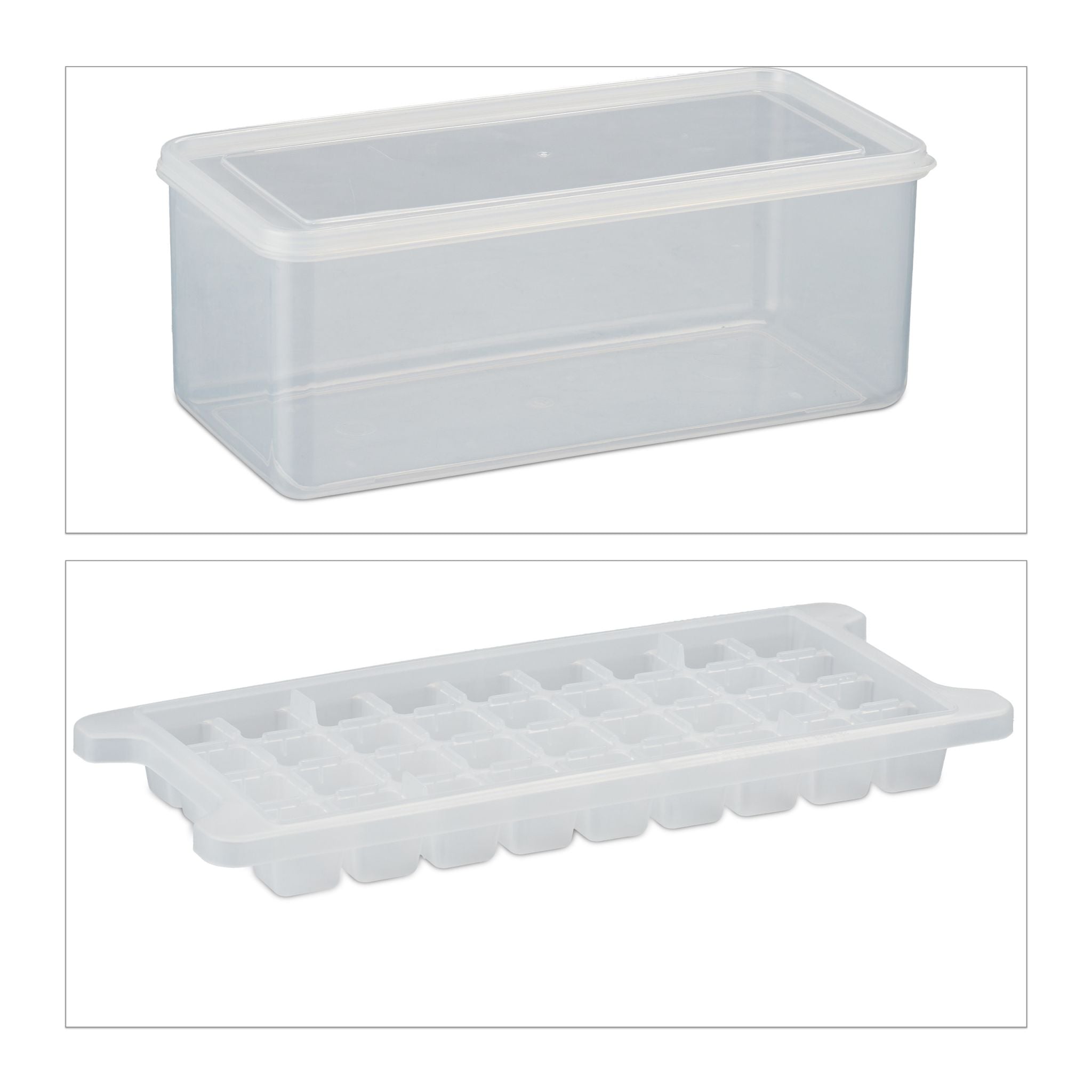 Eiswürfelform Set mit Box und Deckel Weiss-Transparent von Relaxdays