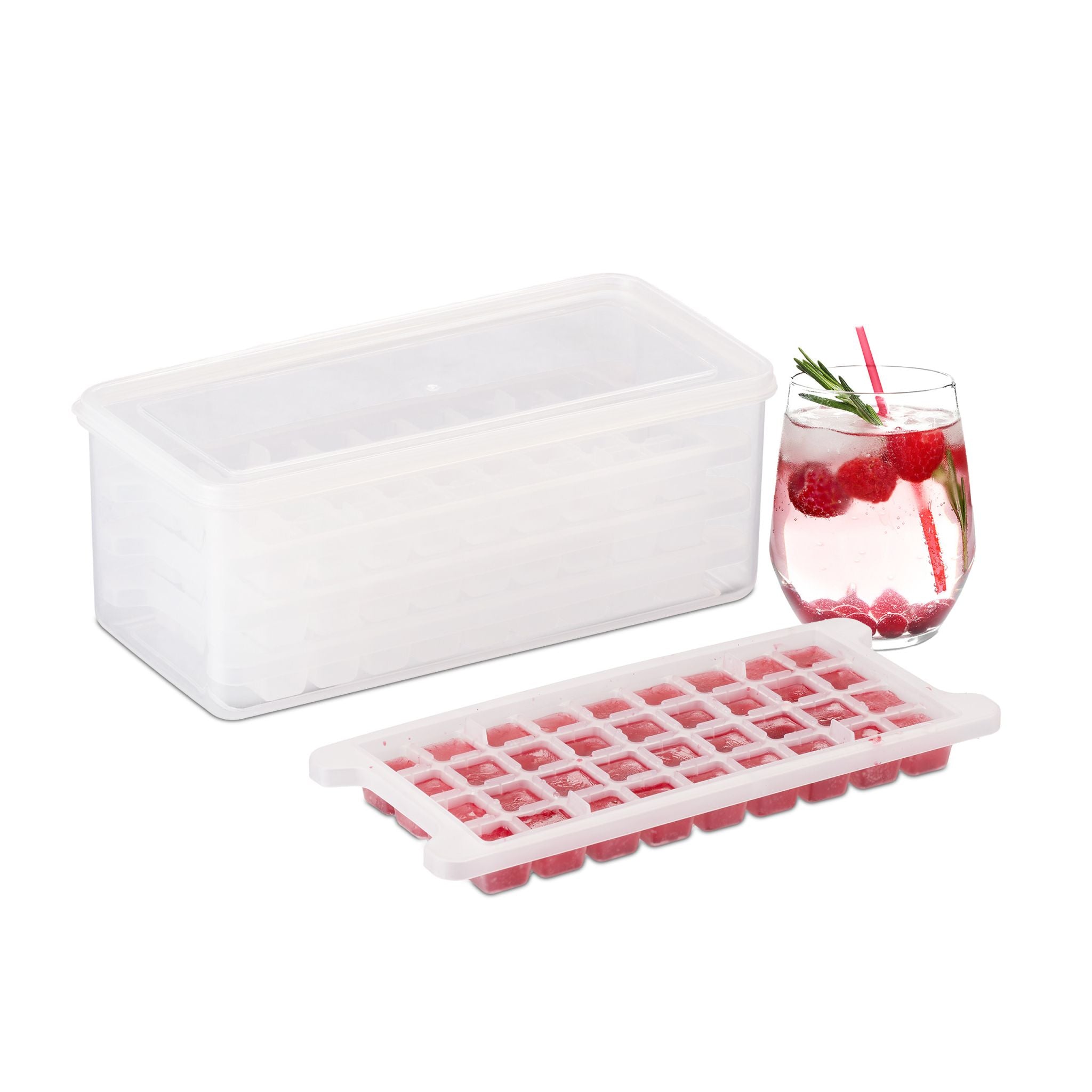 Eiswürfelform Set mit Box und Deckel Weiss-Transparent von Relaxdays