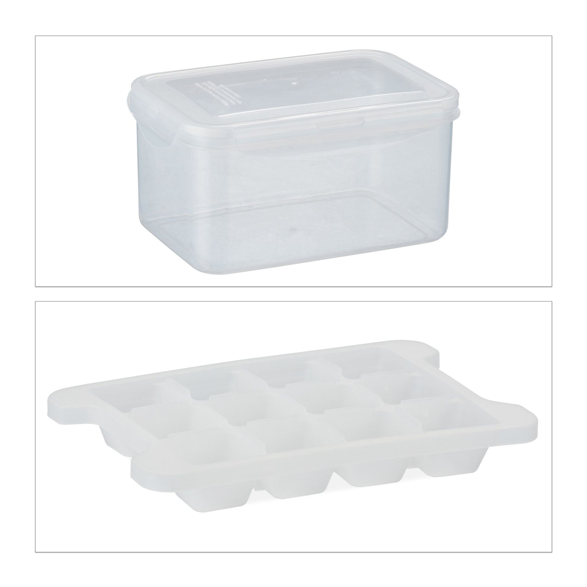 Eiswürfelform Set mit Box und Deckel Transparent von Relaxdays