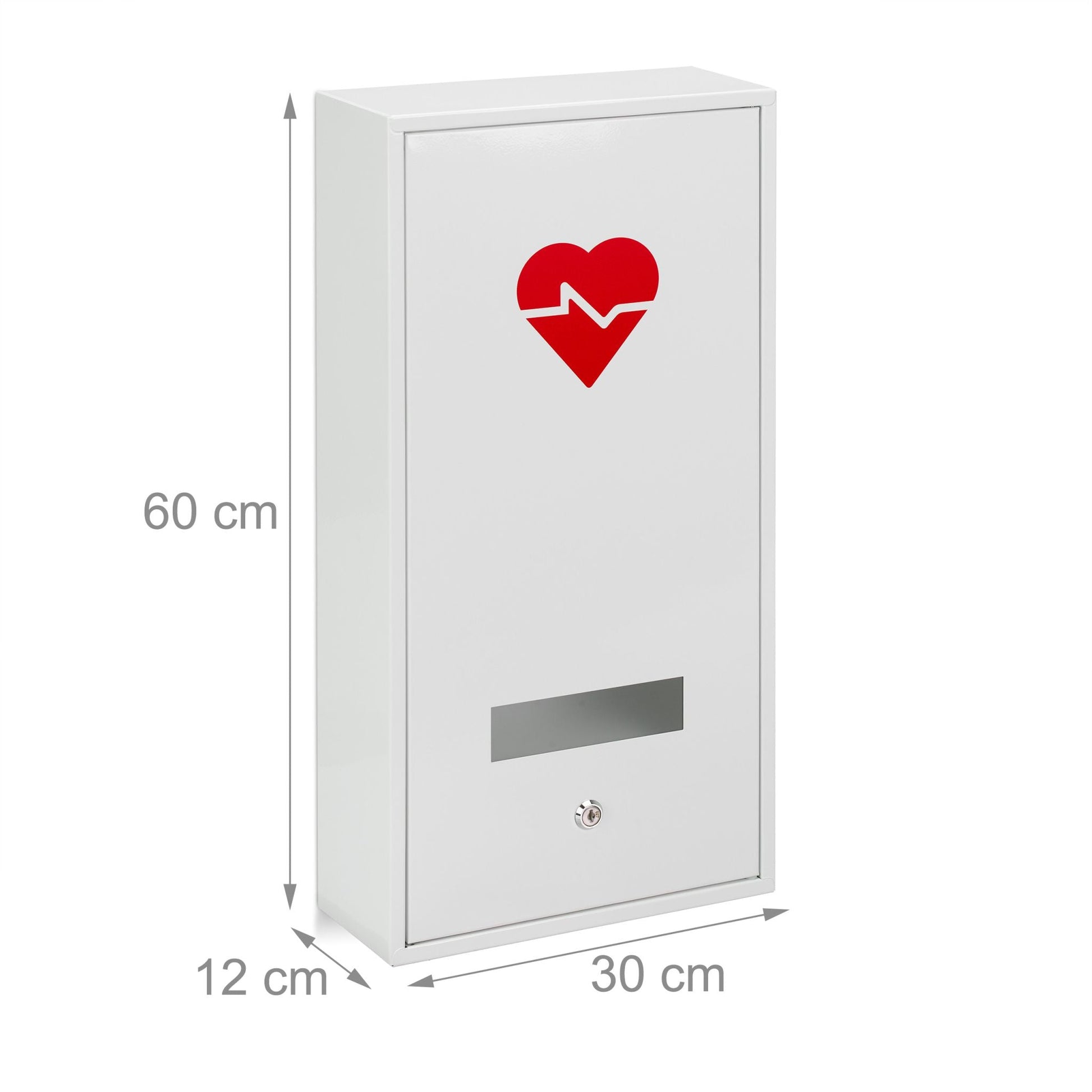 Abschliessbarer Medizinschrank Herz Weiss-Rot von Relaxdays