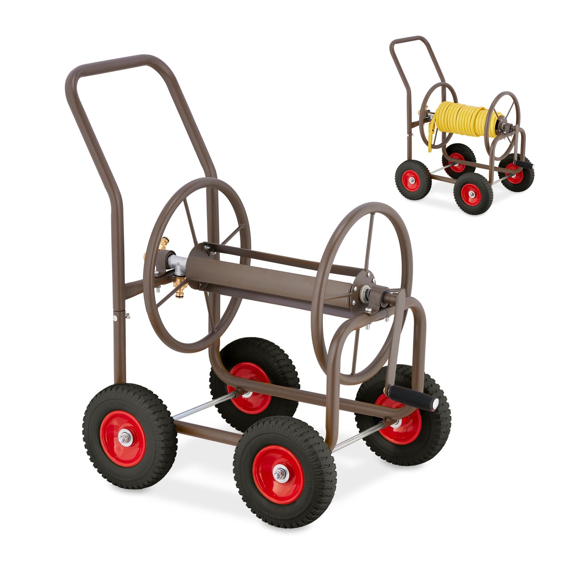 Schlauchwagen Stahl Braun-Rot-Schwarz von Relaxdays