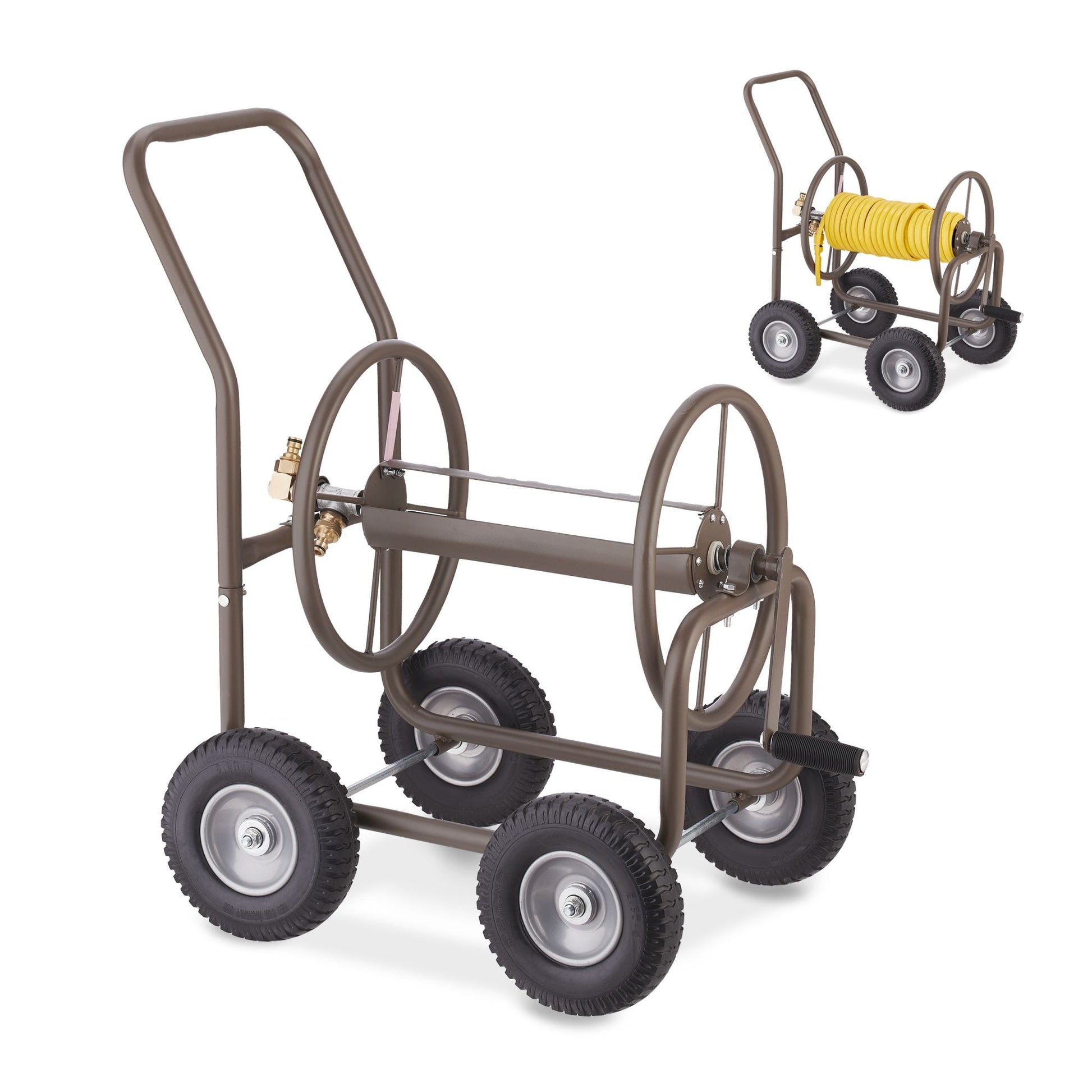 Schlauchwagen mit 4 Vollgummirädern Braun-Schwarz-Grau von Relaxdays