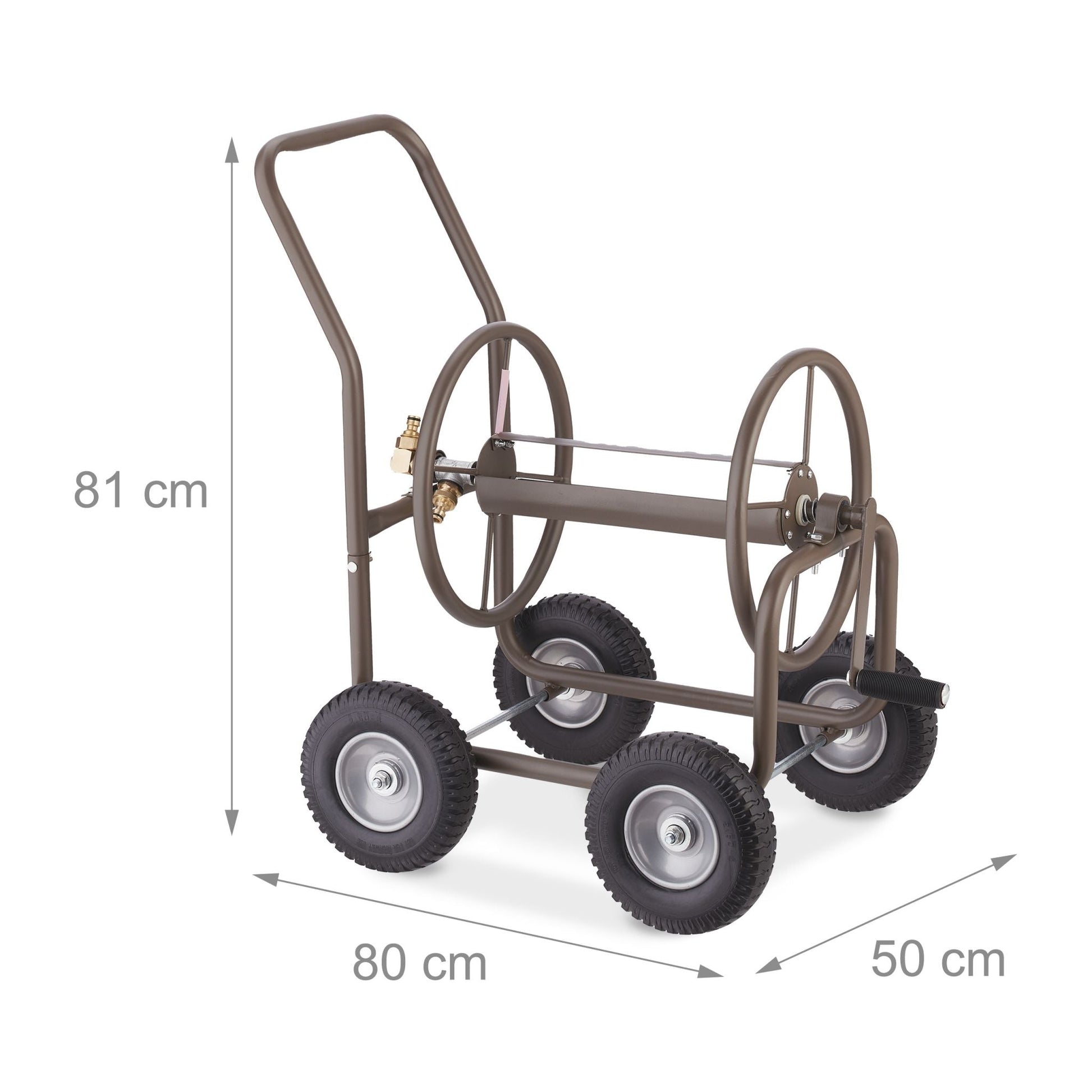 Schlauchwagen mit 4 Vollgummirädern Braun-Schwarz-Grau von Relaxdays