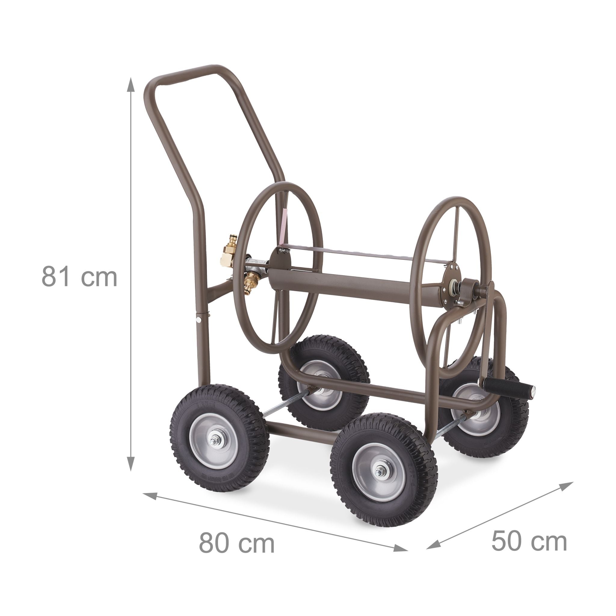 Schlauchwagen mit 4 Vollgummirädern Braun-Schwarz-Grau von Relaxdays