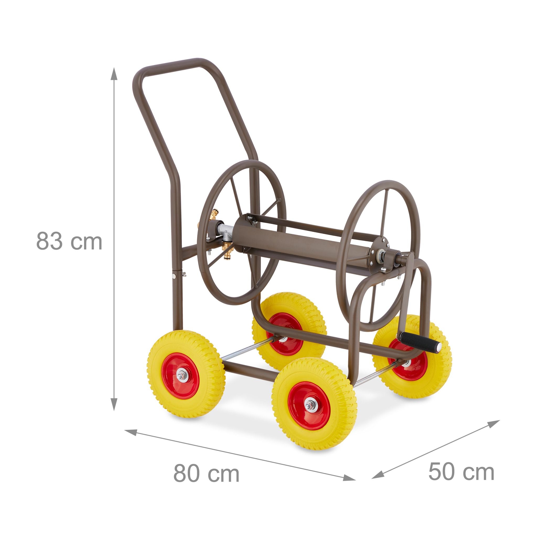 Schlauchwagen mit 4 Rädern Braun-Gelb-Rot von Relaxdays