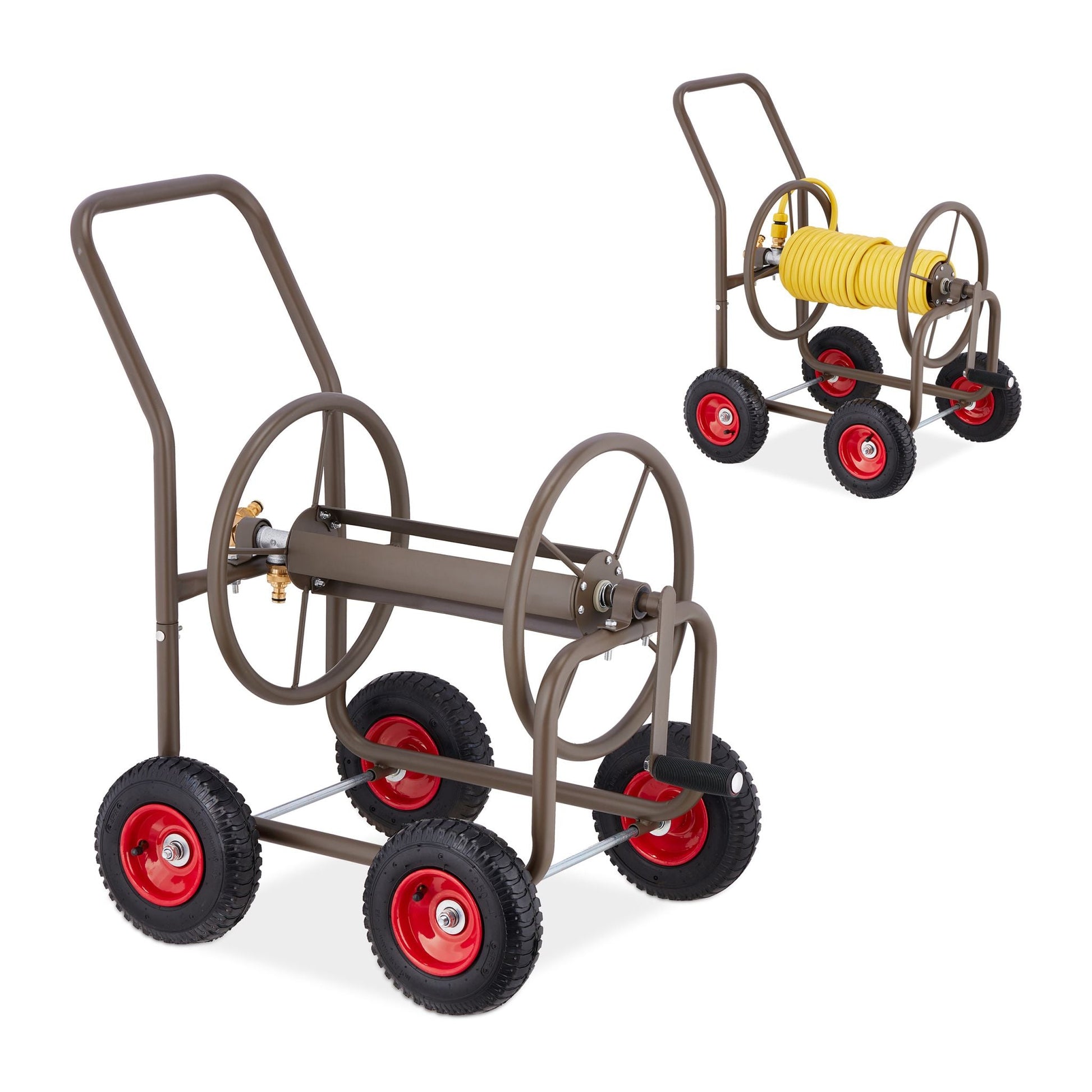 Schlauchwagen mit 4 Rädern Braun-Rot-Schwarz von Relaxdays