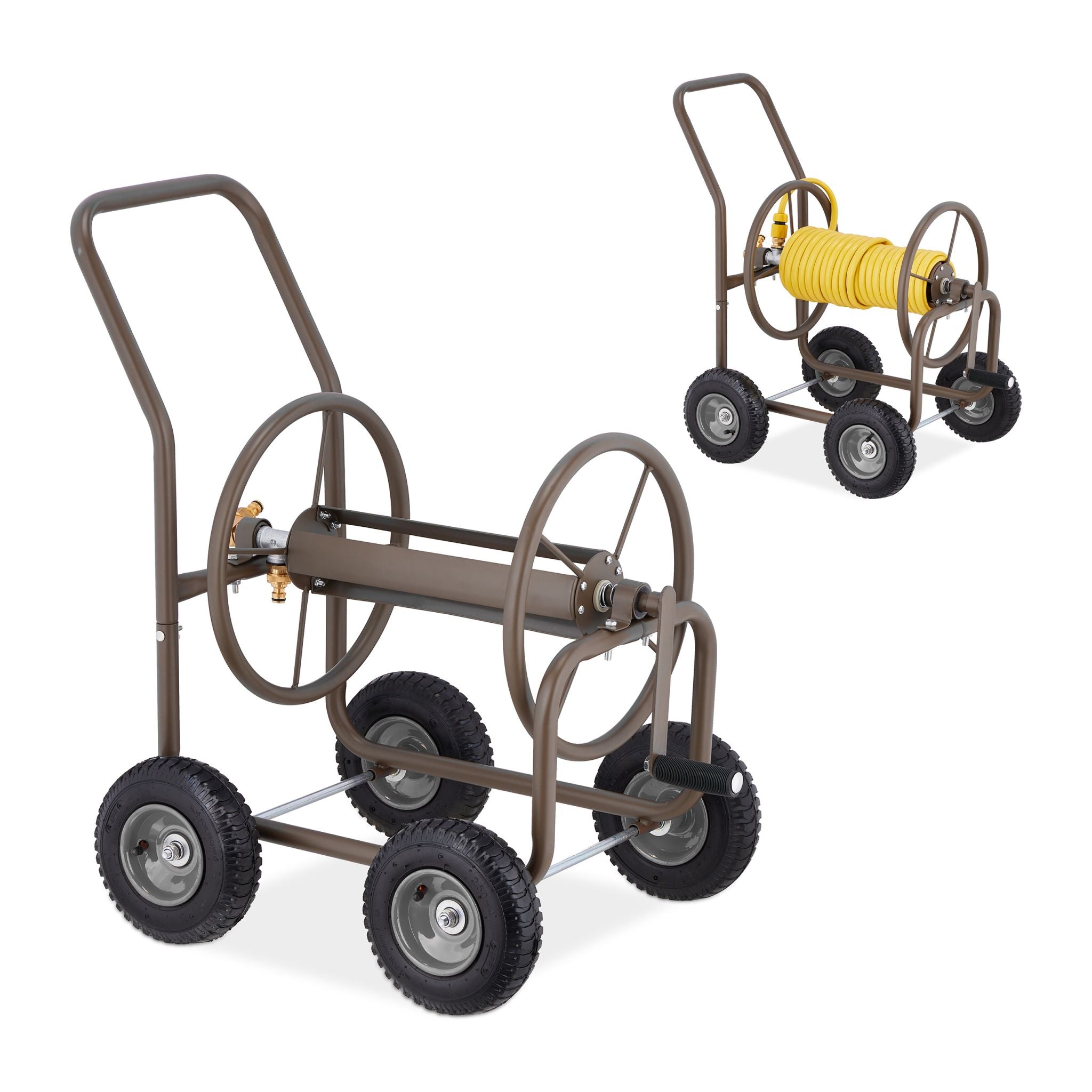 Schlauchwagen für 60 m Braun-Schwarz-Grau von Relaxdays