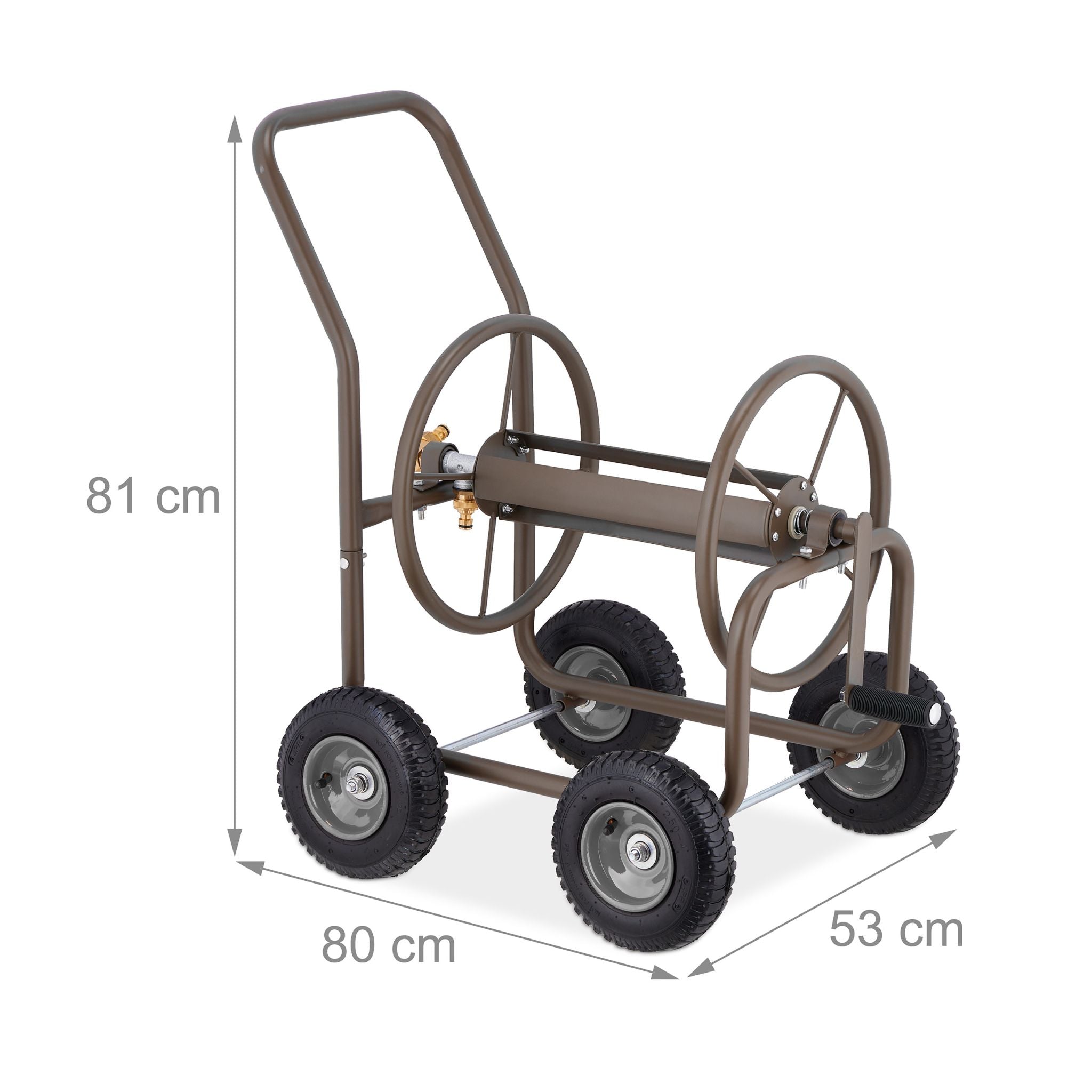 Schlauchwagen für 60 m Braun-Schwarz-Grau von Relaxdays