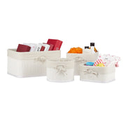 Aufbewahrungskorb 4er-Set Bambus Weiss-Creme von Relaxdays