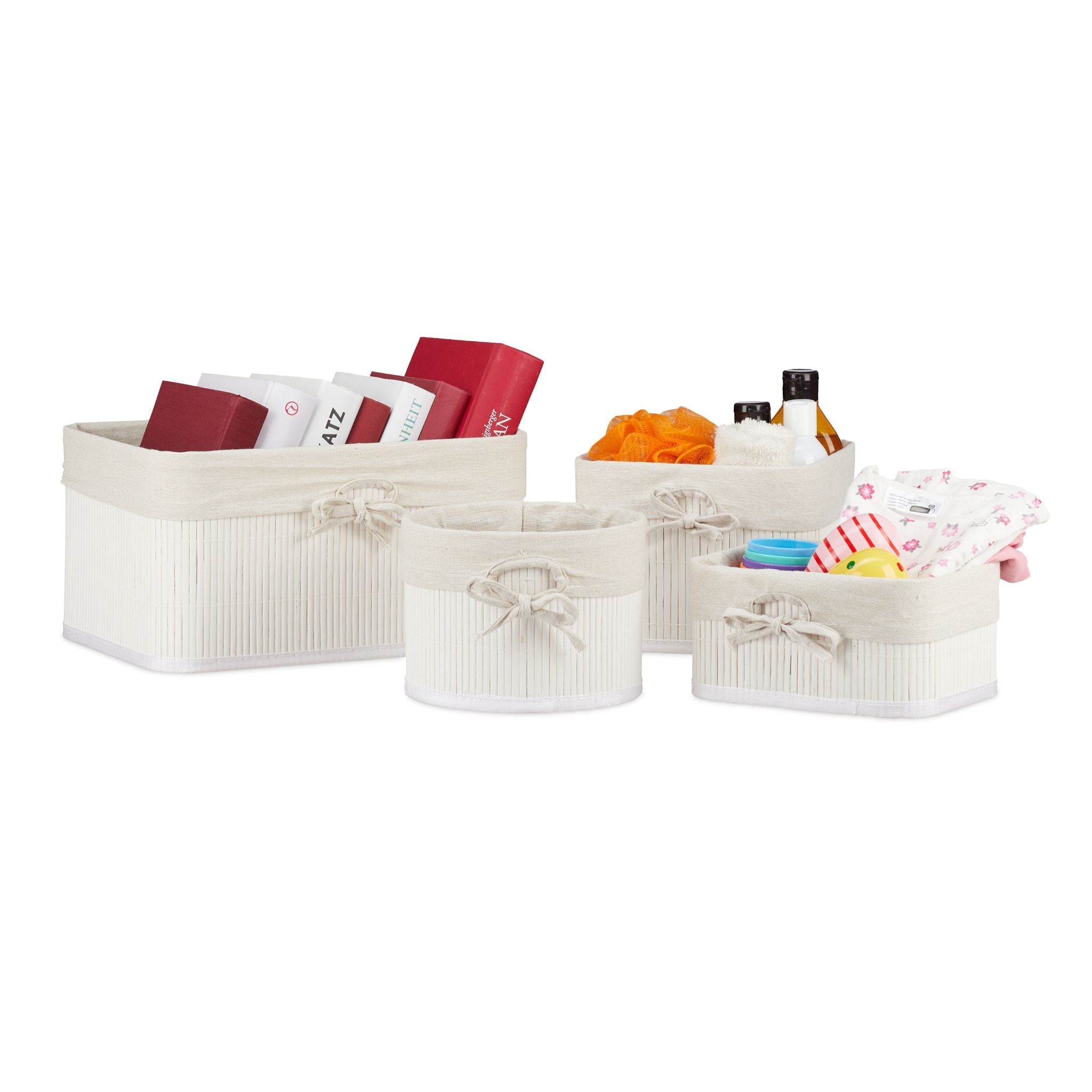 Aufbewahrungskorb 4er-Set Bambus Weiss-Creme von Relaxdays