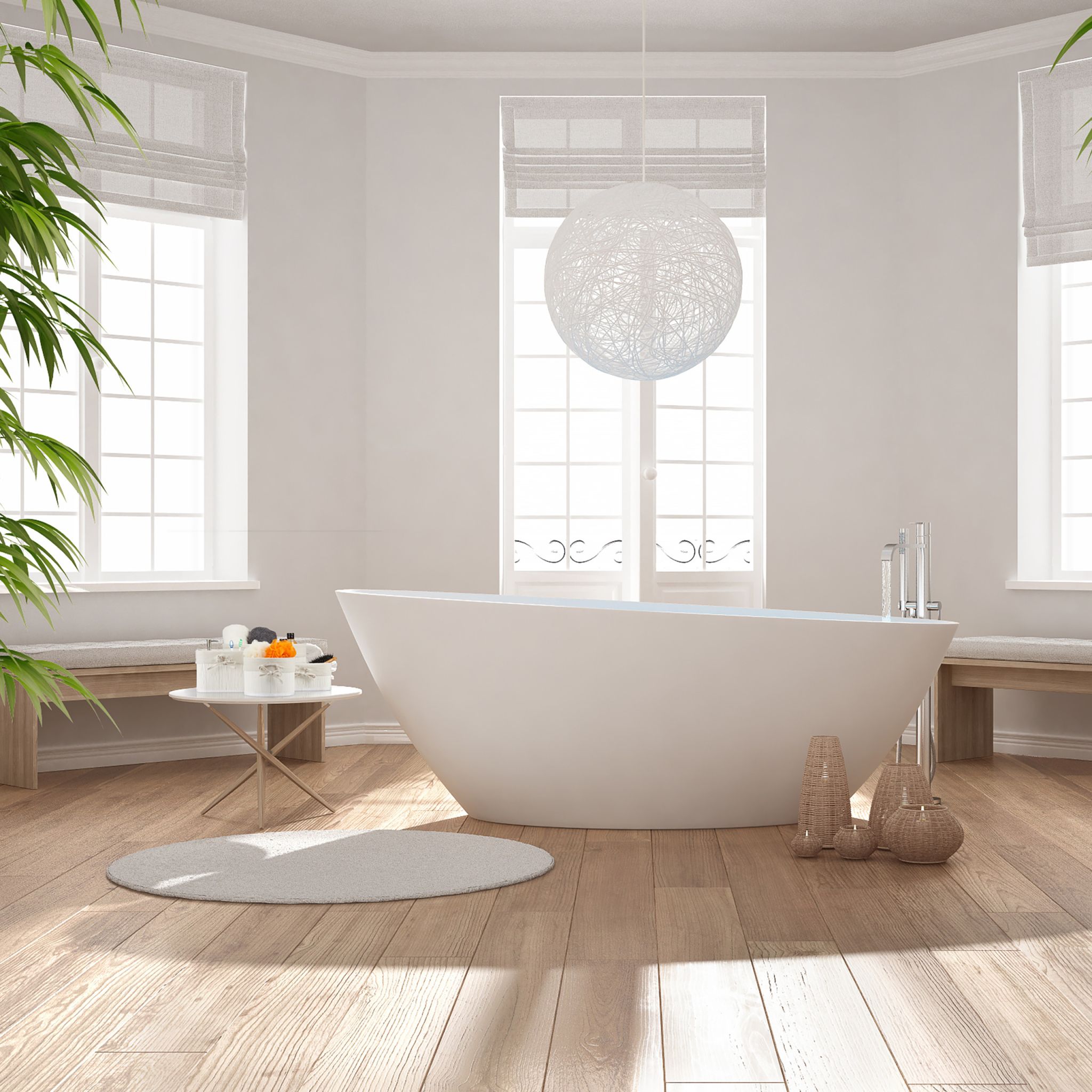 Aufbewahrungskorb 4er-Set Bambus Weiss-Creme von Relaxdays