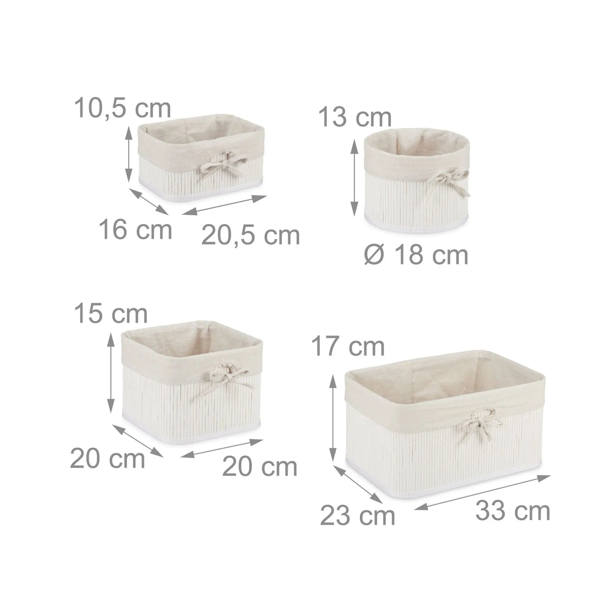 Aufbewahrungskorb 4er-Set Bambus Weiss-Creme von Relaxdays