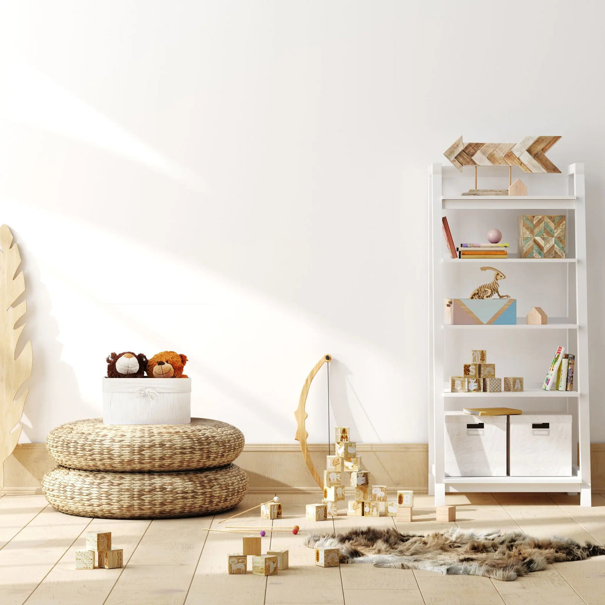 Aufbewahrungskorb 4er-Set Bambus Weiss-Creme von Relaxdays