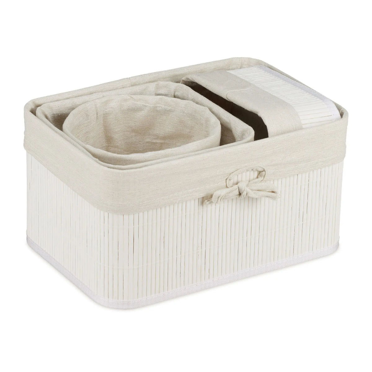 Aufbewahrungskorb 4er-Set Bambus Weiss-Creme von Relaxdays