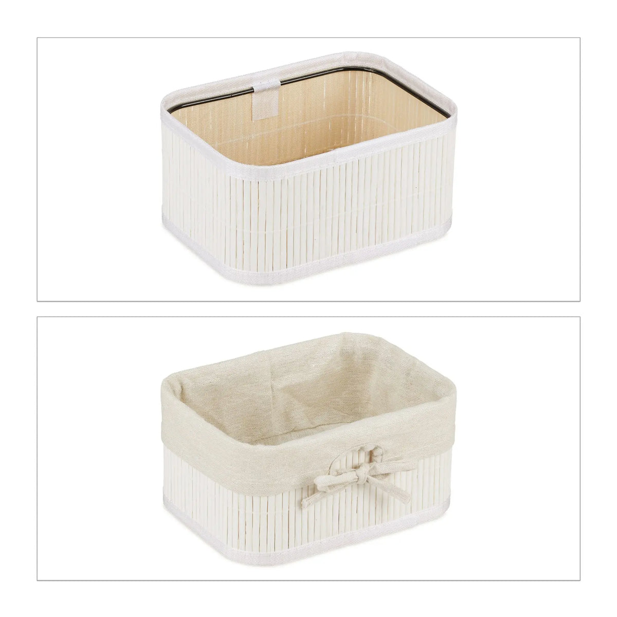 Aufbewahrungskorb 4er-Set Bambus Weiss-Creme von Relaxdays