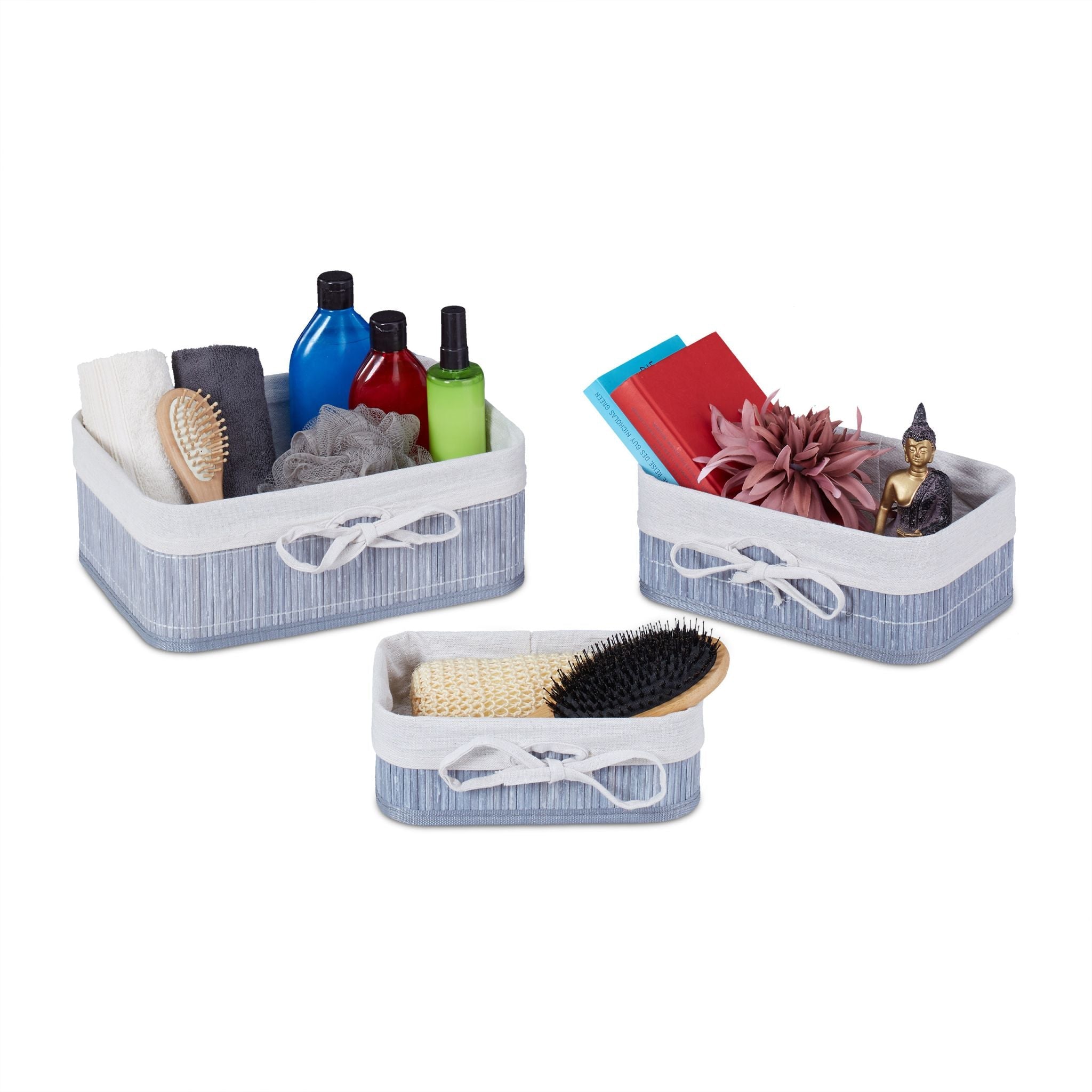 Aufbewahrungskörbe Bambus 3er-Set Creme-Grau von Relaxdays