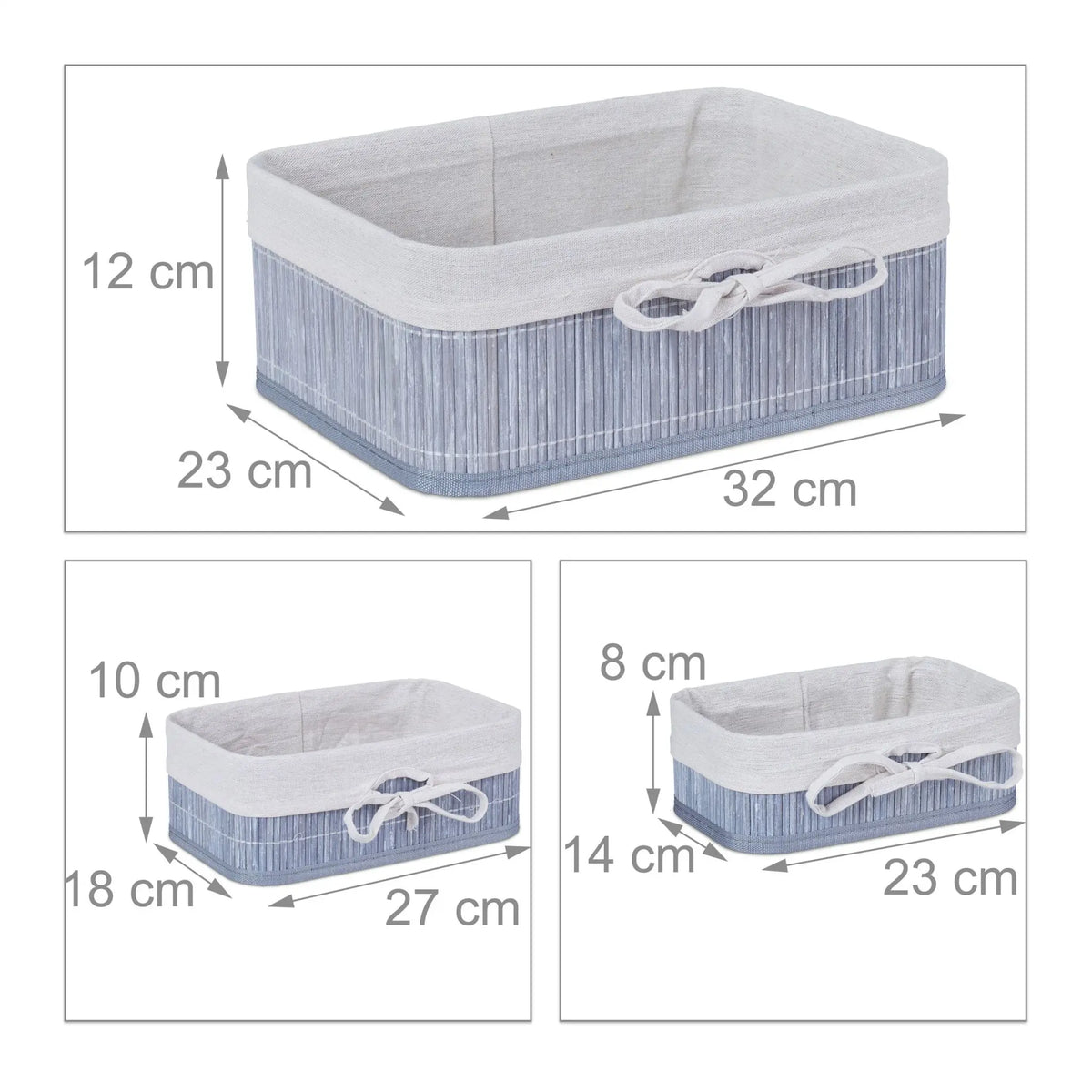 Aufbewahrungskörbe Bambus 3er-Set Creme-Grau von Relaxdays