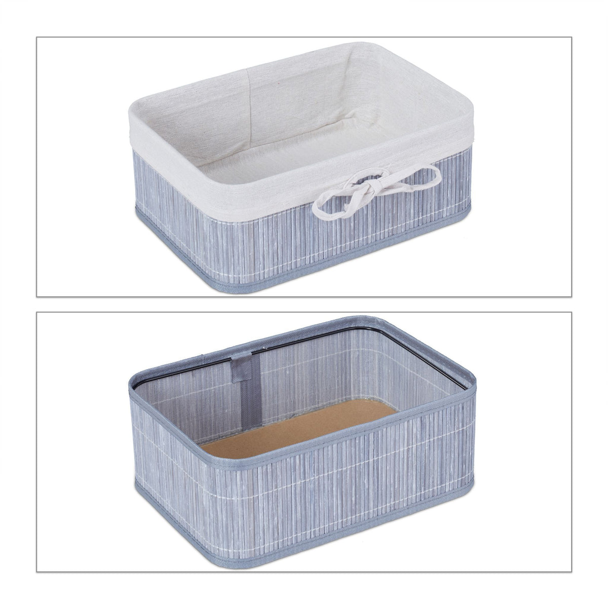 Aufbewahrungskörbe Bambus 3er-Set Creme-Grau von Relaxdays
