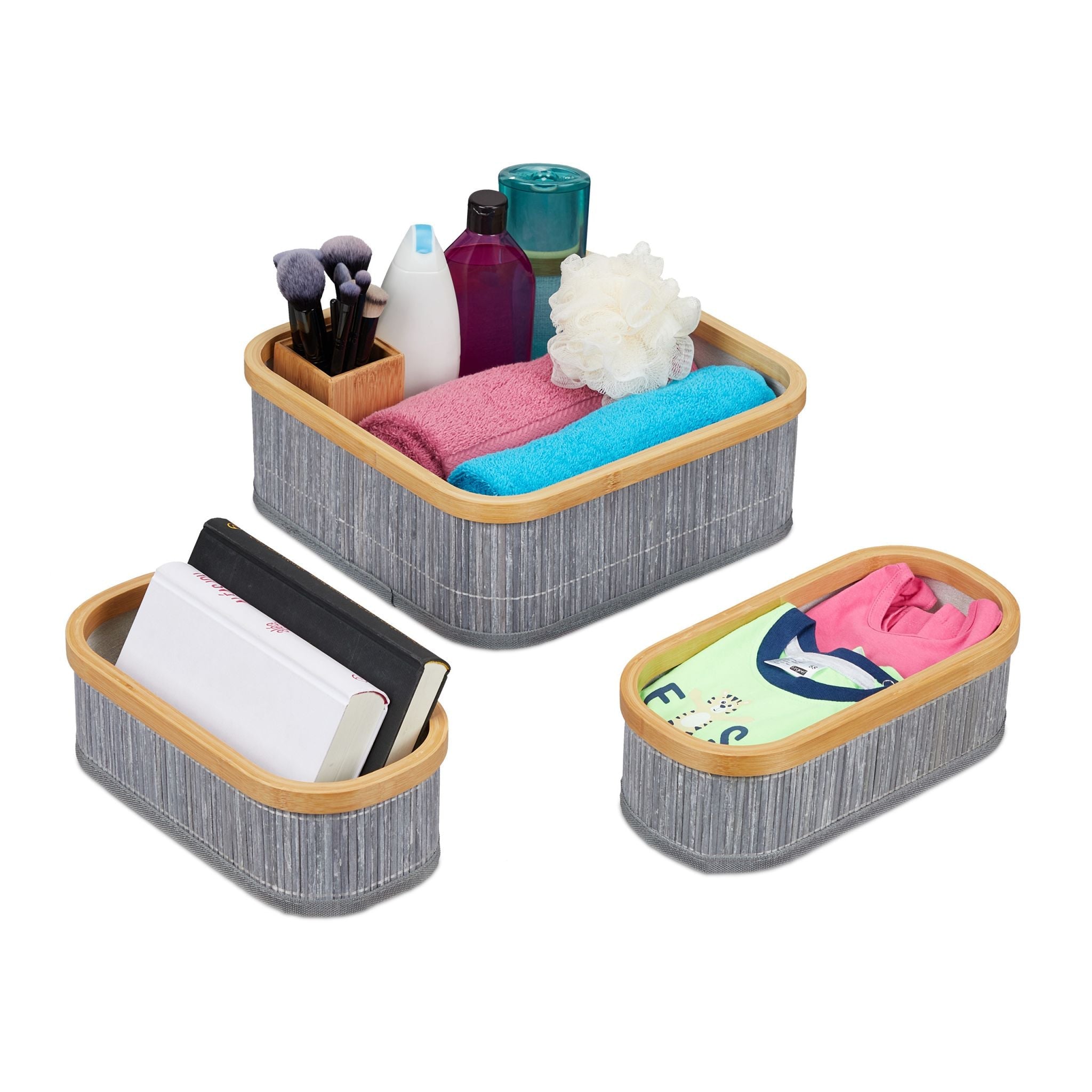 Aufbewahrungskorb 3er-Set Creme-Grau von Relaxdays
