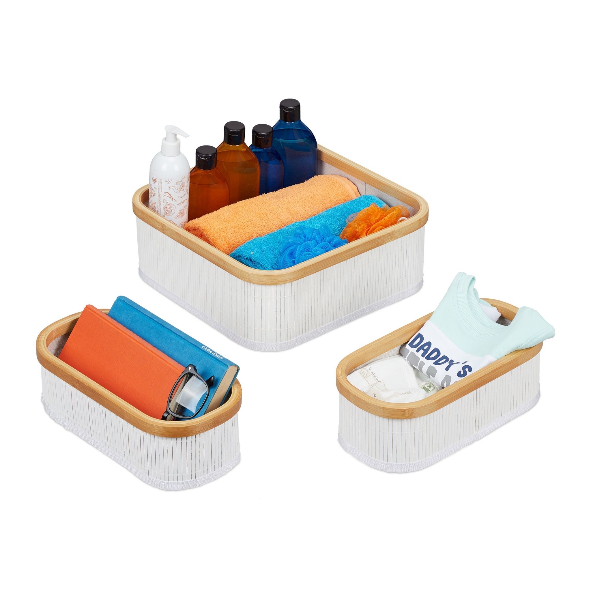Aufbewahrungskorb 3er-Set Weiss-Creme von Relaxdays
