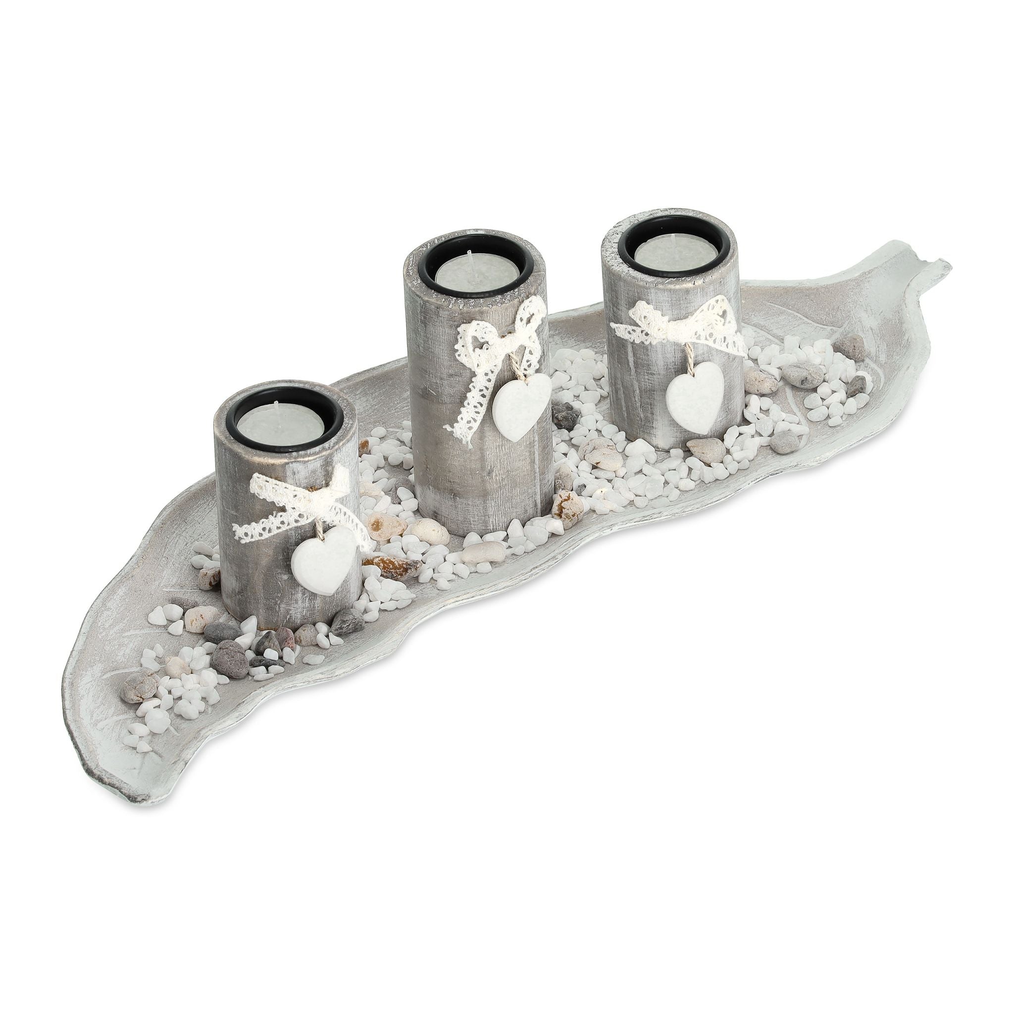Teelichthalter mit Tablett in Blattform Beige-Weiss von Relaxdays