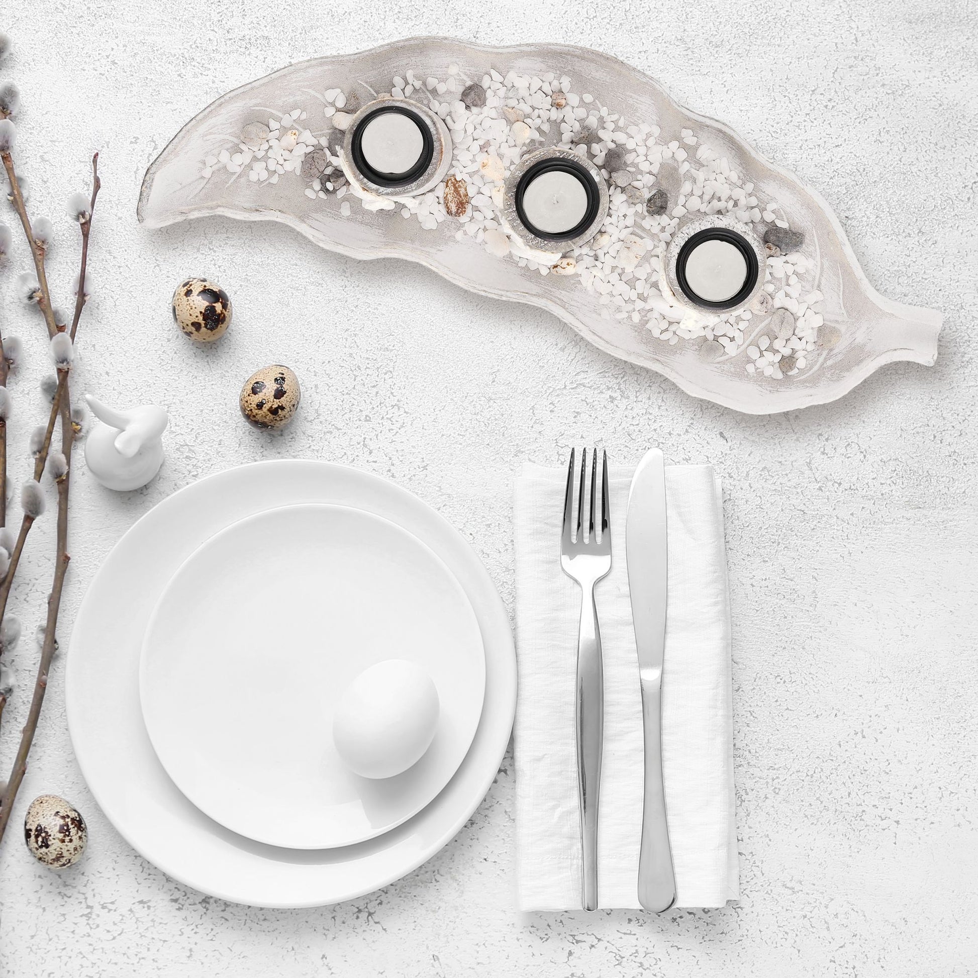 Teelichthalter mit Tablett in Blattform Beige-Weiss von Relaxdays