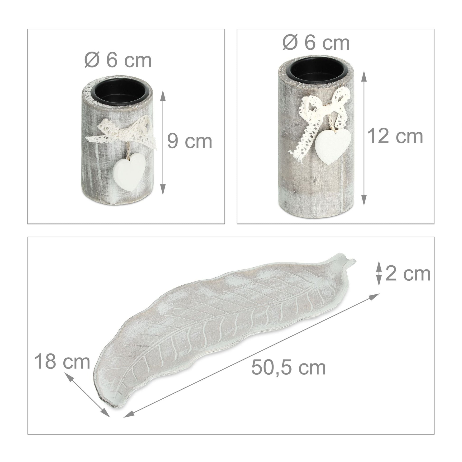 Teelichthalter mit Tablett in Blattform Beige-Weiss von Relaxdays