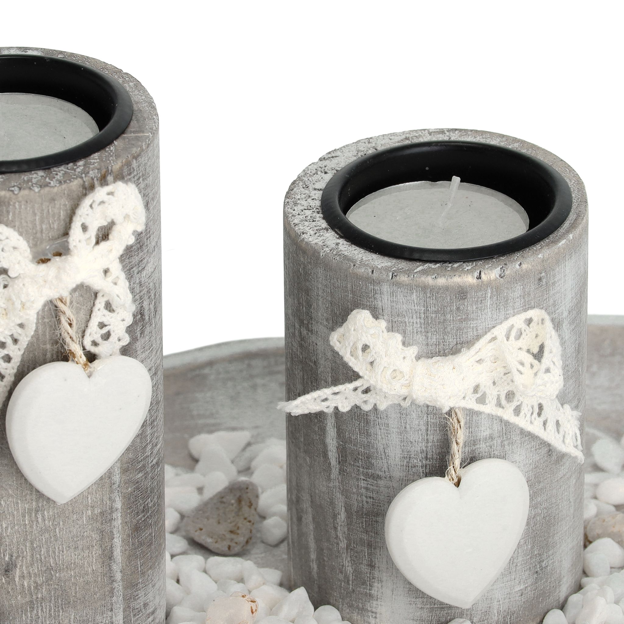 Teelichthalter mit Tablett in Blattform Beige-Weiss von Relaxdays