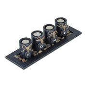 Teelichthalter-Set Home mit Tablett Weiss-Hellbraun-Schwarz von Relaxdays