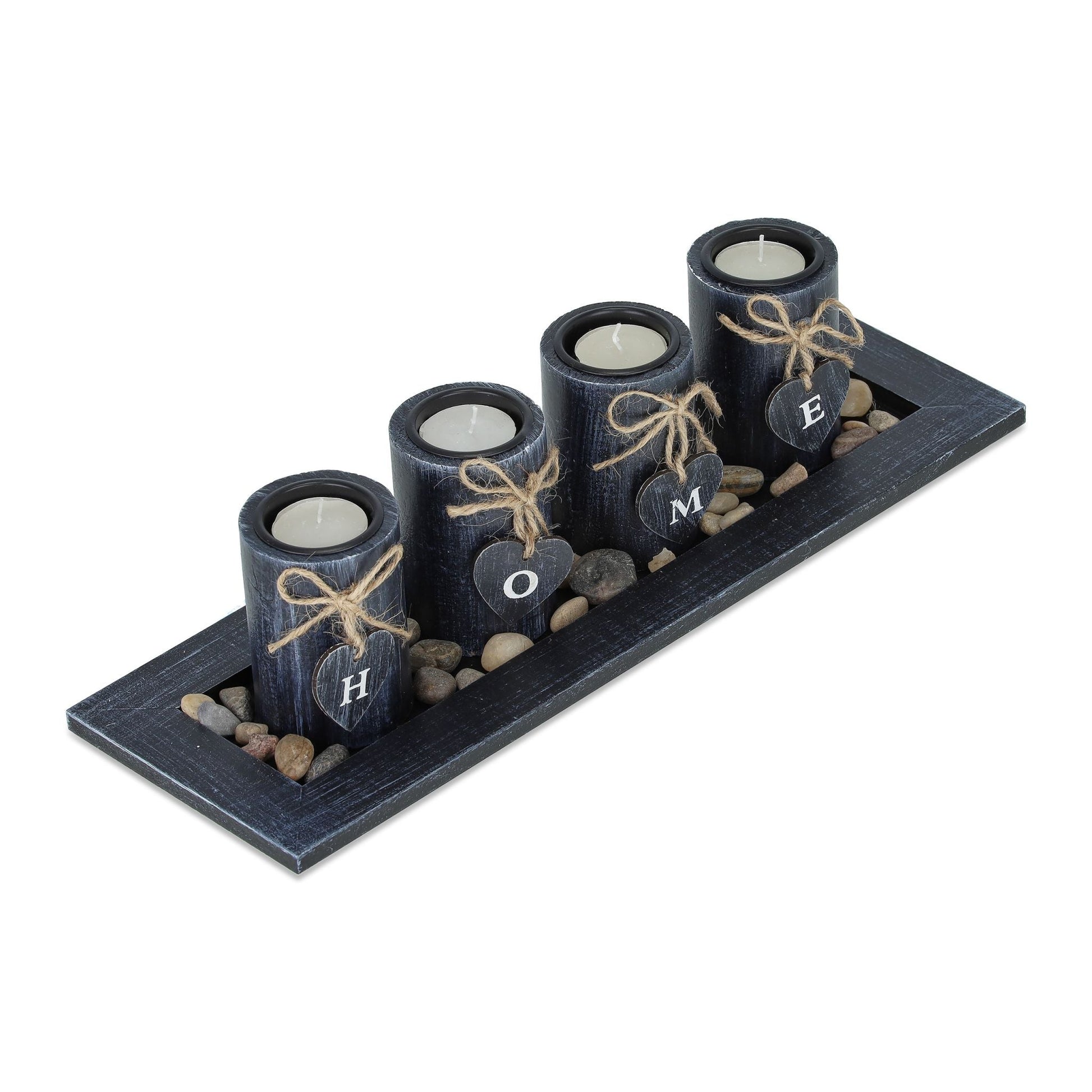 Teelichthalter-Set Home mit Tablett Weiss-Hellbraun-Schwarz von Relaxdays
