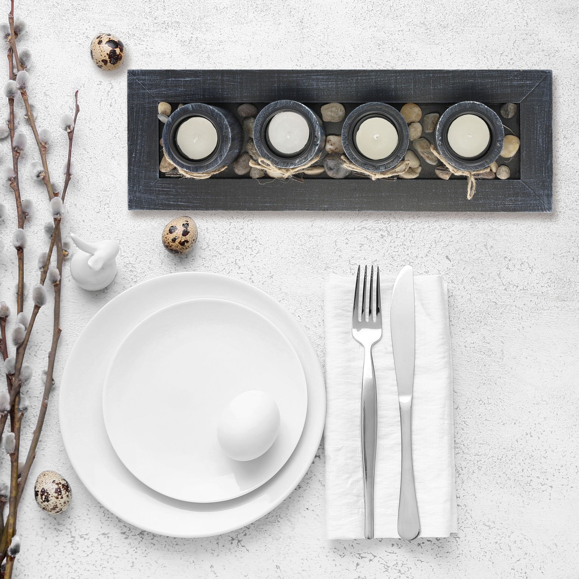 Teelichthalter-Set Home mit Tablett Weiss-Hellbraun-Schwarz von Relaxdays