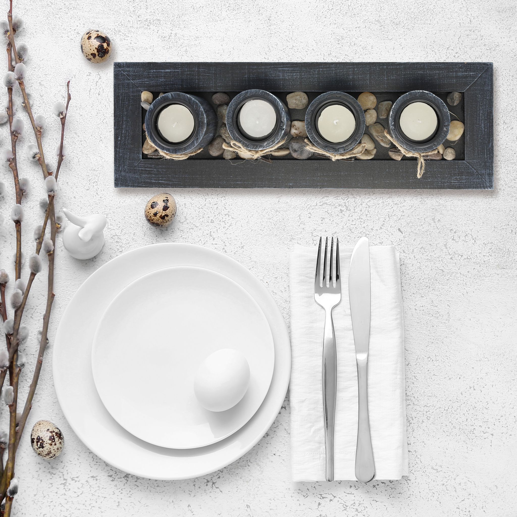 Teelichthalter-Set Home mit Tablett Weiss-Hellbraun-Schwarz von Relaxdays