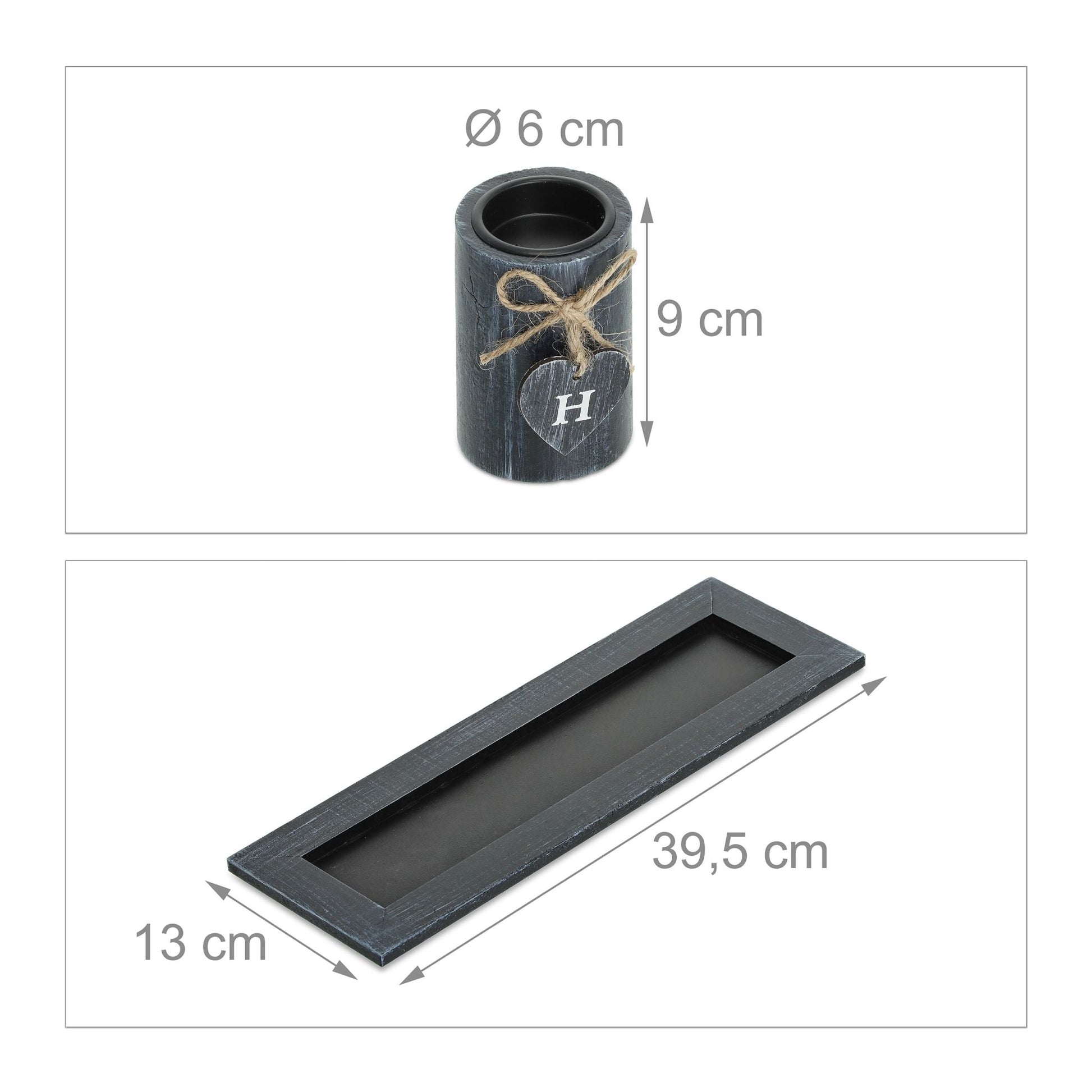 Teelichthalter-Set Home mit Tablett Weiss-Hellbraun-Schwarz von Relaxdays