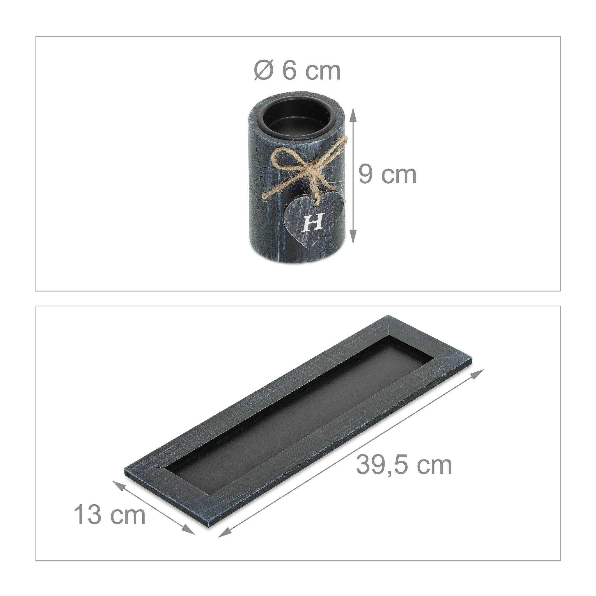 Teelichthalter-Set Home mit Tablett Weiss-Hellbraun-Schwarz von Relaxdays