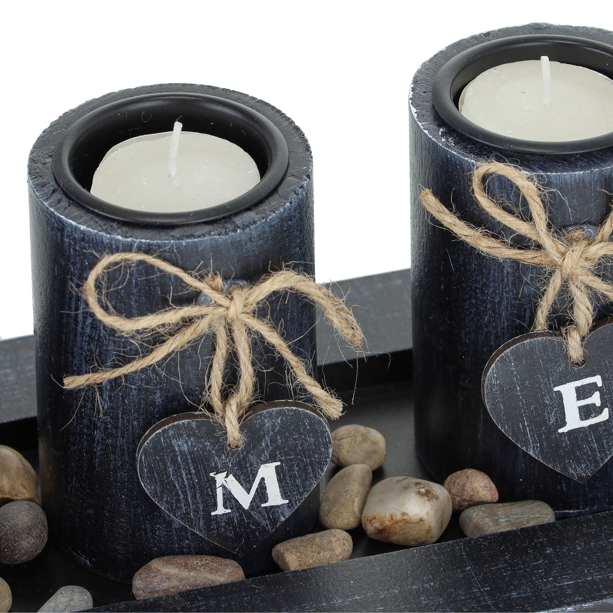 Teelichthalter-Set Home mit Tablett Weiss-Hellbraun-Schwarz von Relaxdays