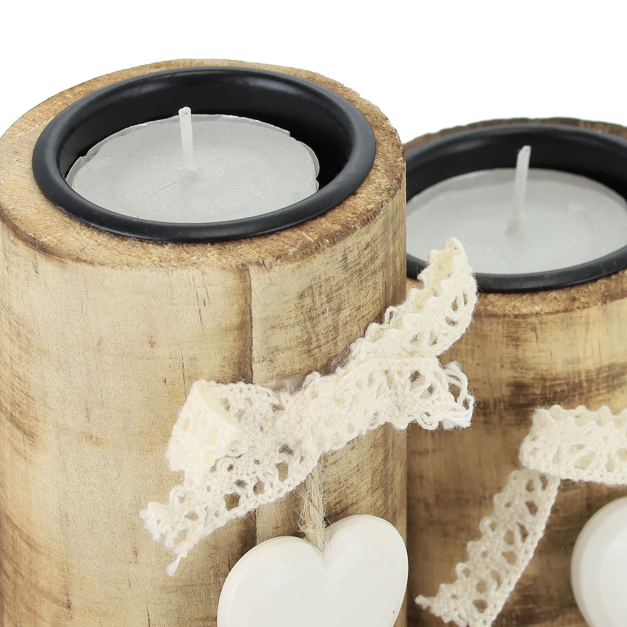 Teelichthalter Herz mit Tablett Weiss-Hellbraun von Relaxdays
